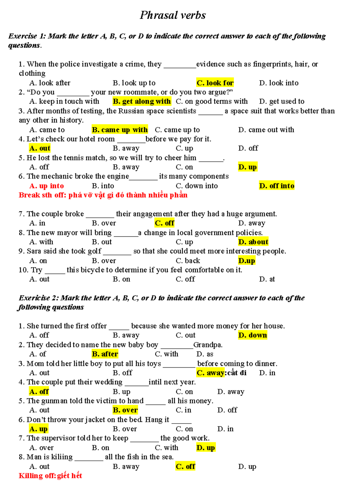 Phrasal Verbs Practice Exercises - Level 3 for English Learning - Studocu