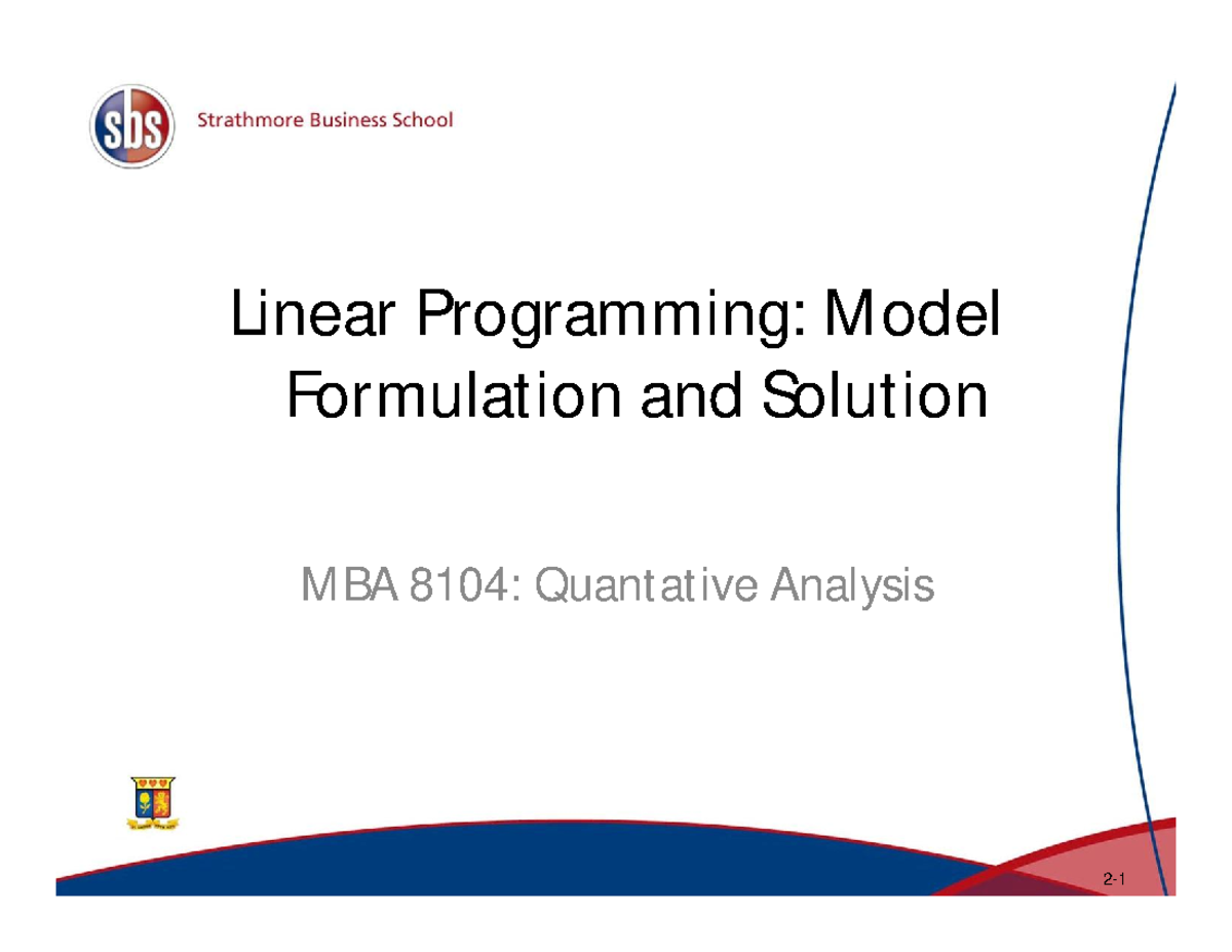 Linear Programming - Objective function - a linear mathematical ...