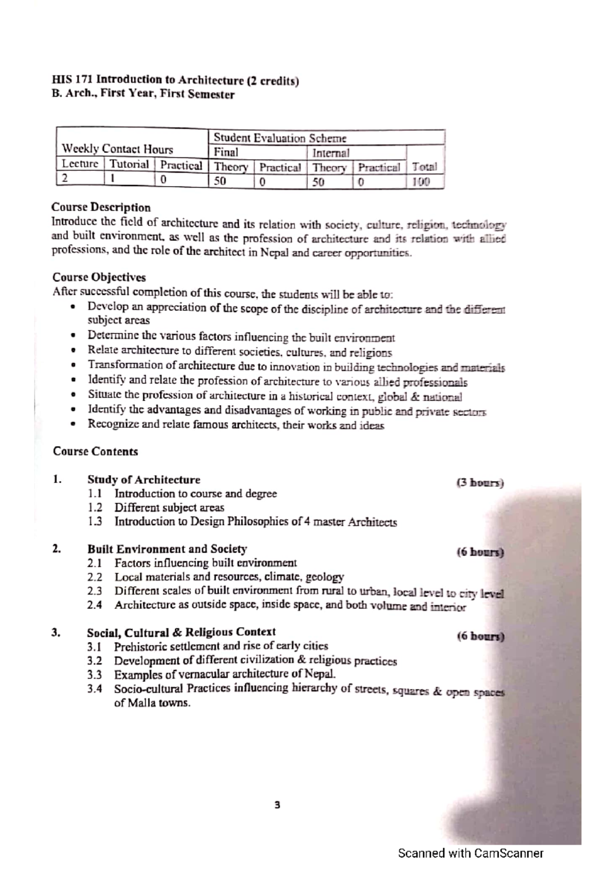 B Arch syllabus (1st semester) - Bachelors in Science Computer Science ...