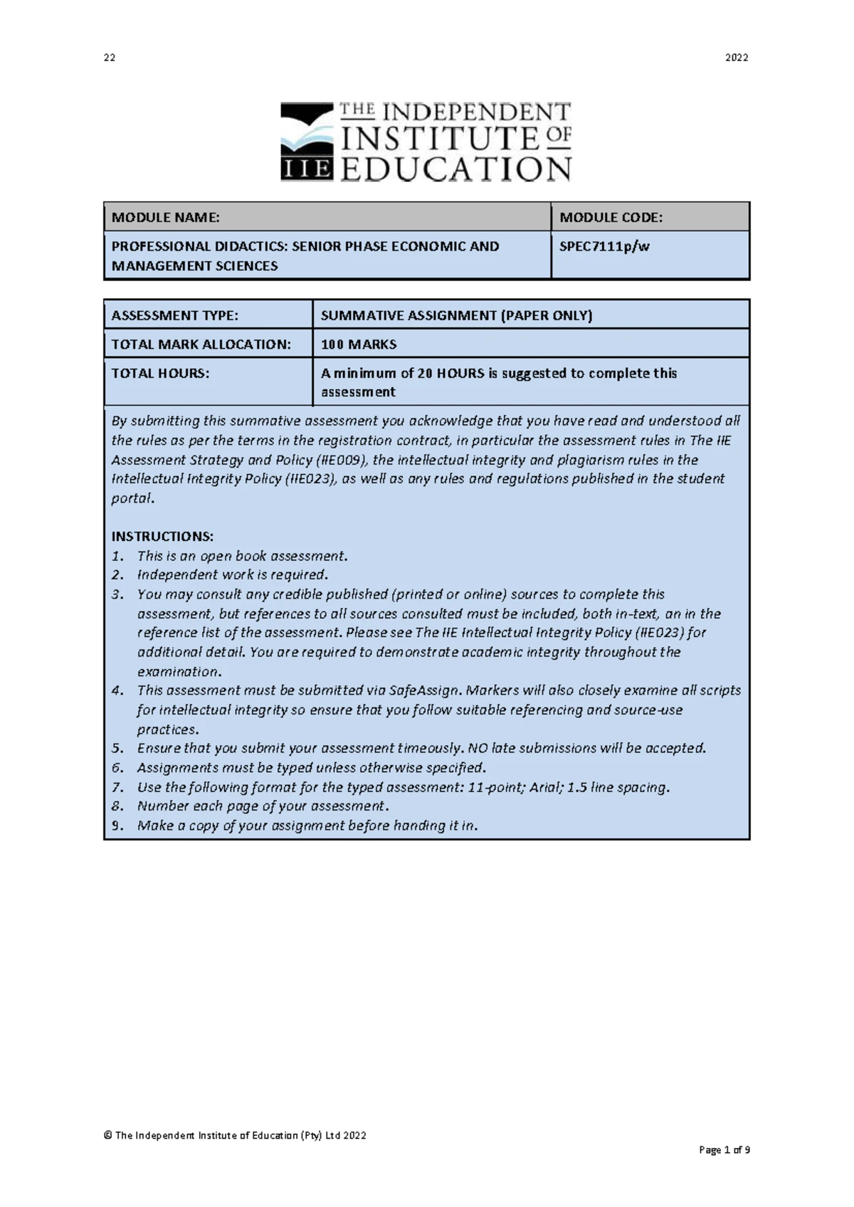 SPEC 7111 Summative Assessment: Reflection and Technology in Education ...
