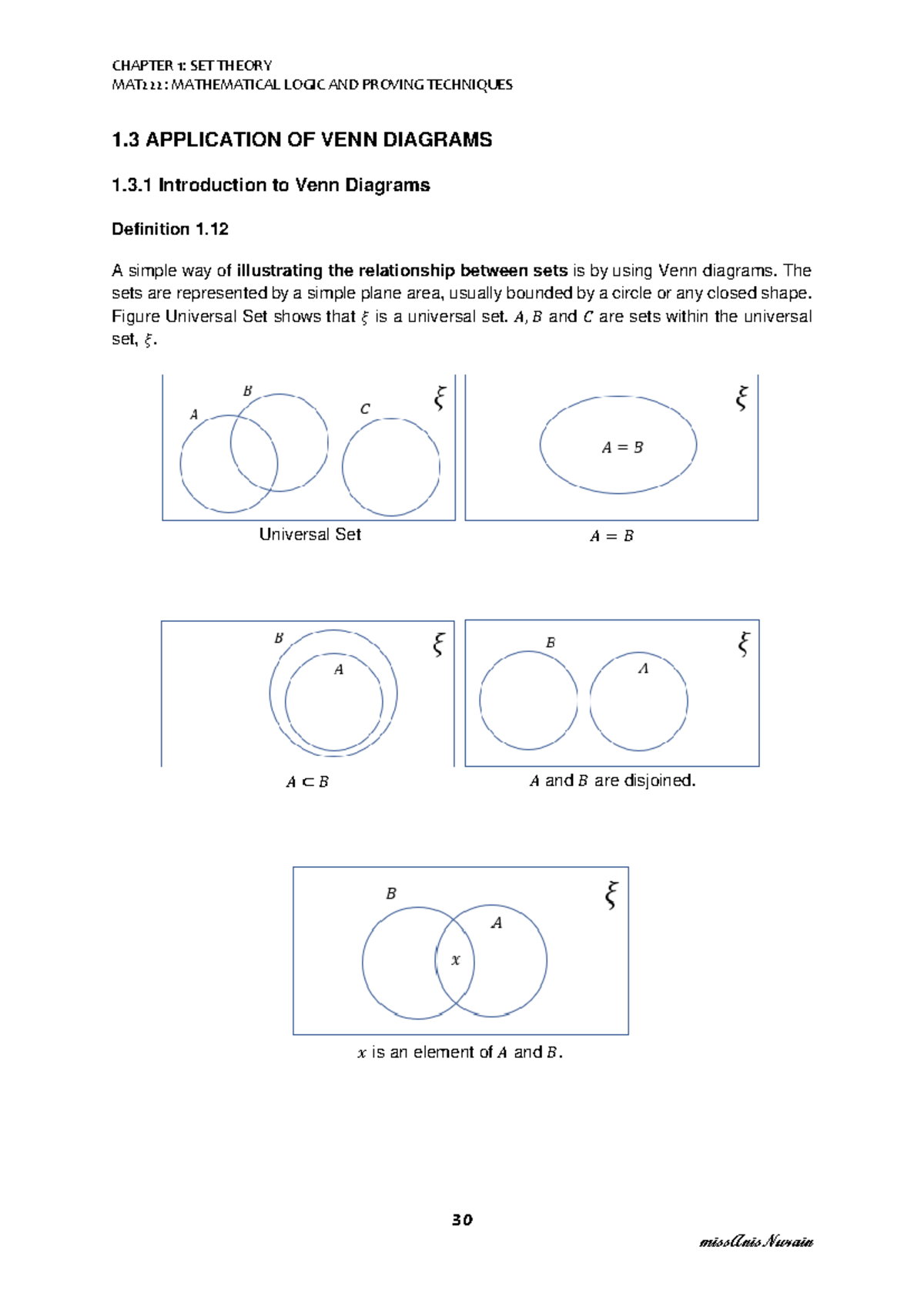 MAT222: Chapter 1 - Application of Venn Diagrams in Set Theory - Studocu