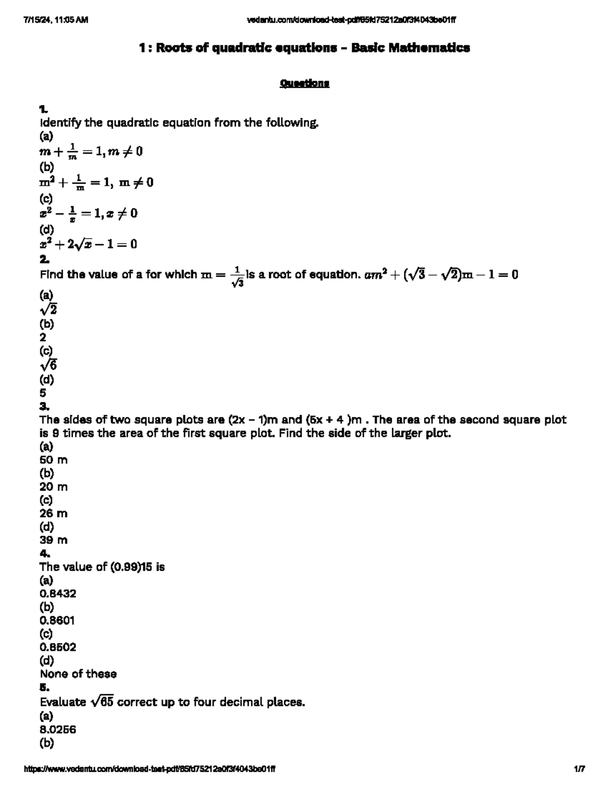 MAT101: Basic Mathematics - Quadratic Equations & Solutions Guide - Studocu
