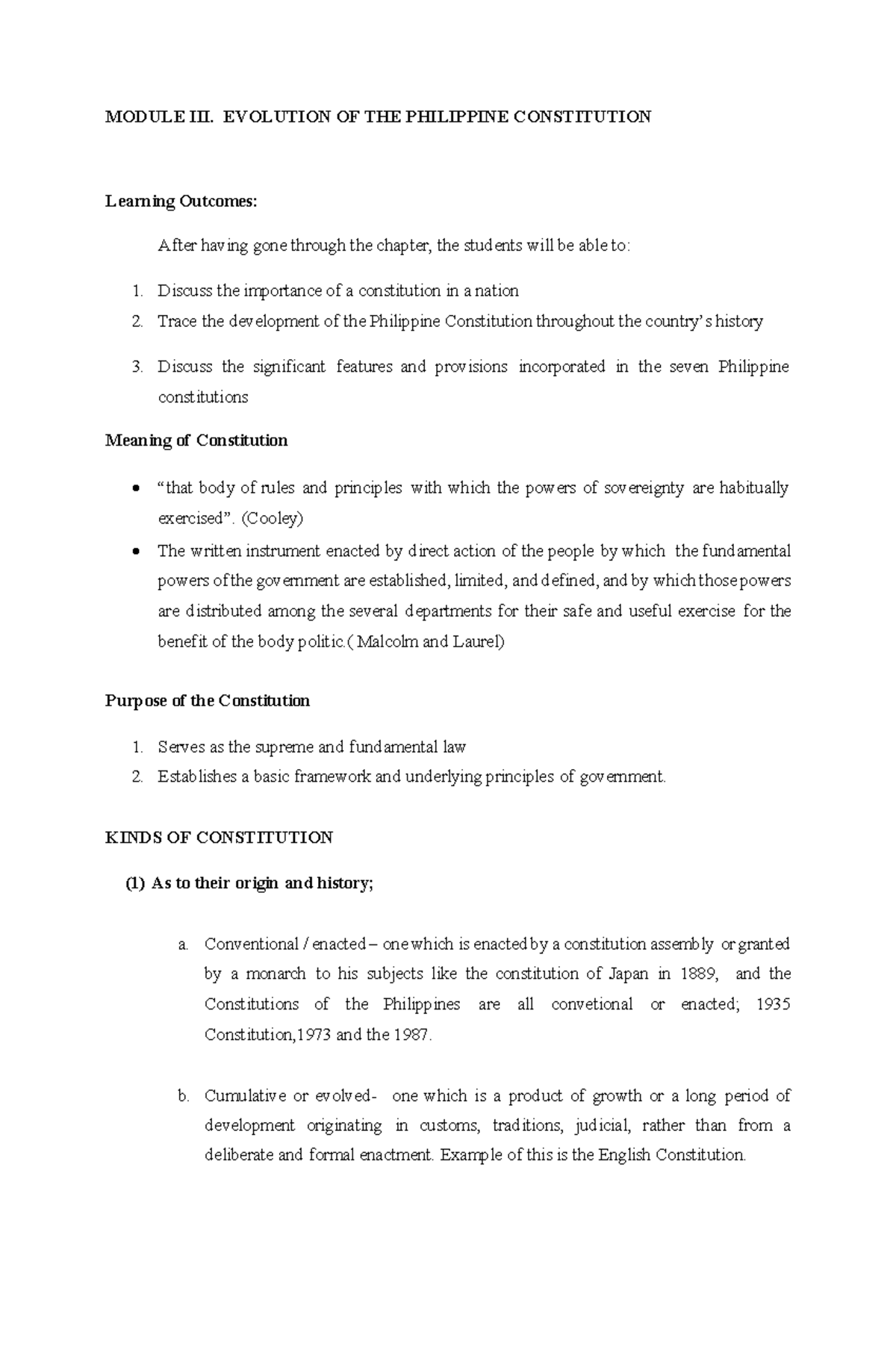 Module III: Evolution of the Philippine Constitution Overview - Studocu