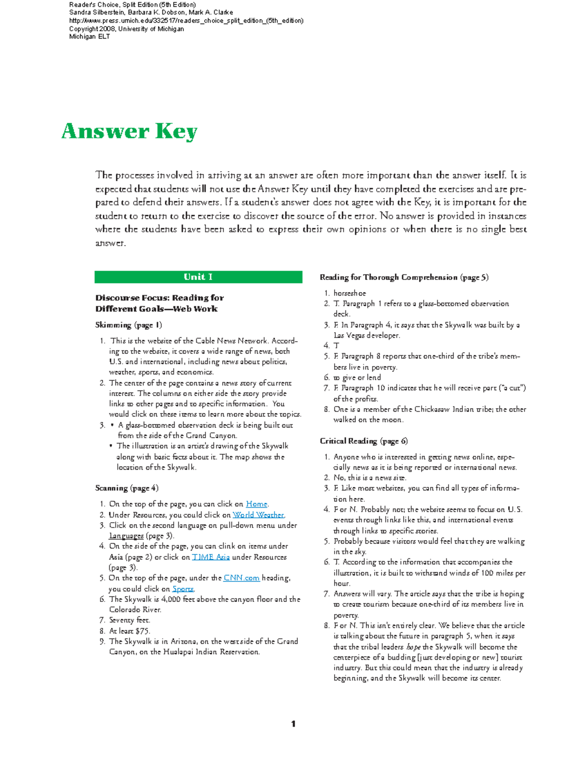 0353 Readers Choice 5th Edition Comprehensive Answer Key - Studocu