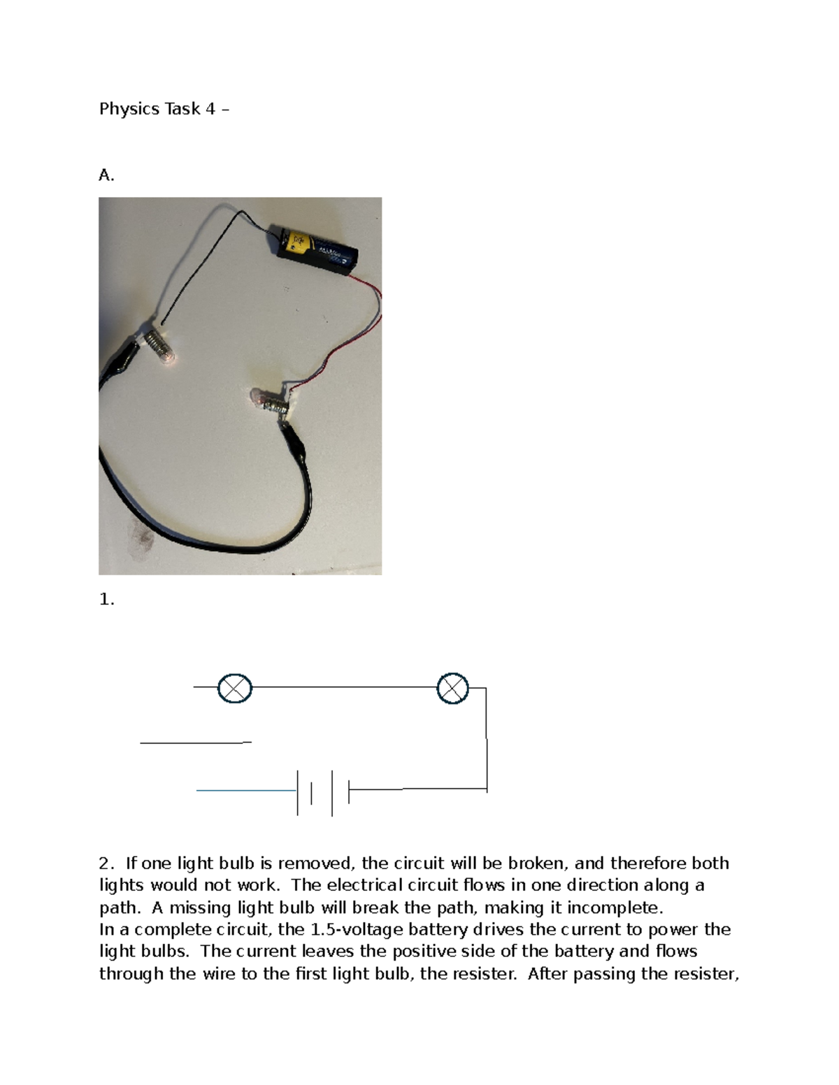 Physics 101: Circuits Task Assignment & Analysis of Bulb Removal ...