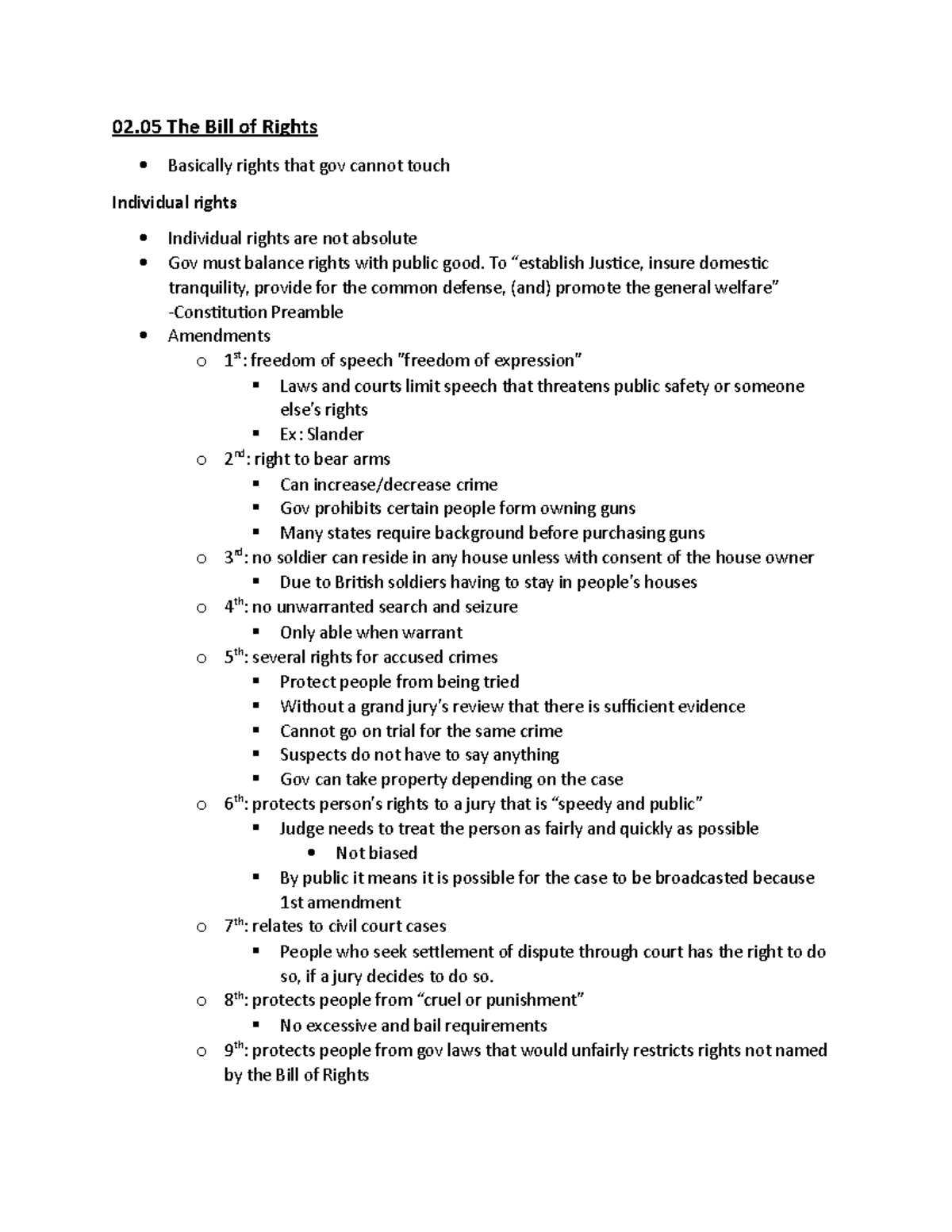 US GOV UNIT 2 - 2.5 - 02 The Bill of Rights · Basically rights that gov ...
