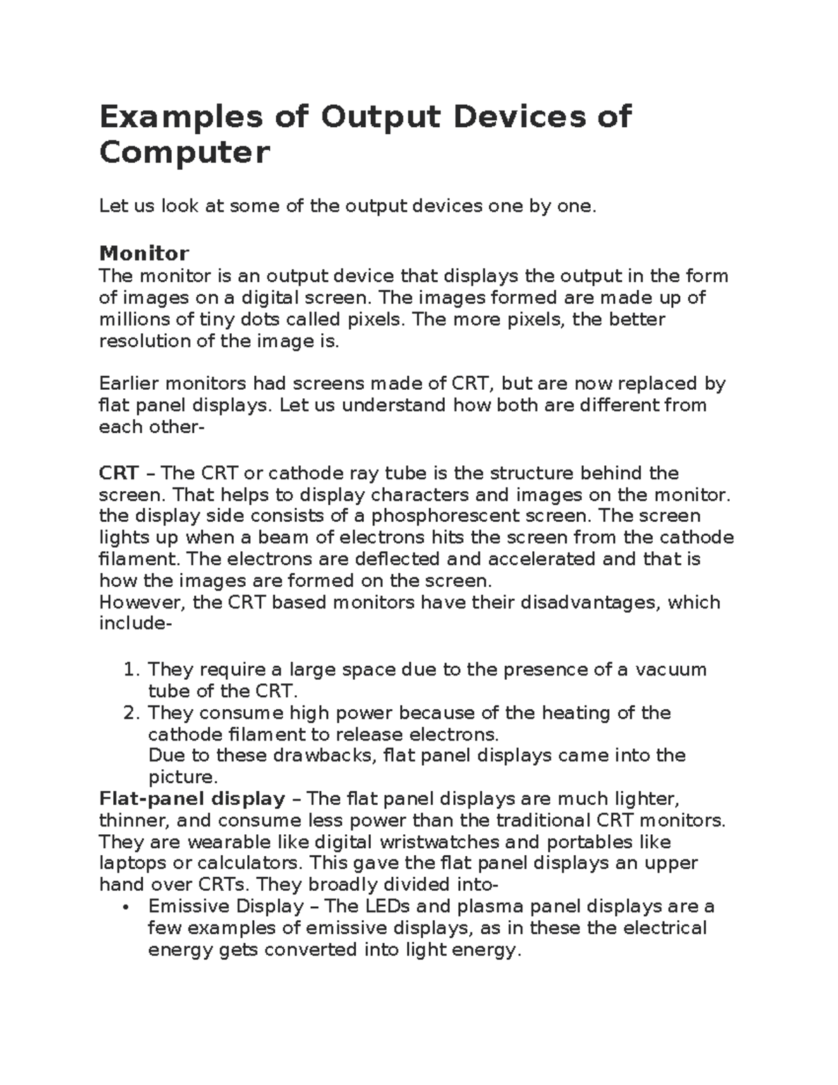 Output Devices of Computer: Overview & Examples Explained - Studocu