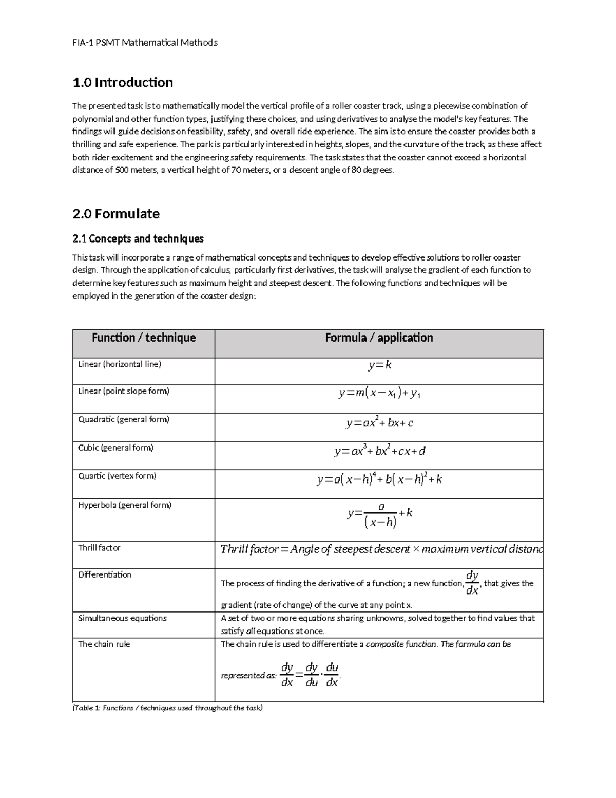 PSMT Mathematical Methods 1.0: Roller Coaster Design Analysis - Studocu