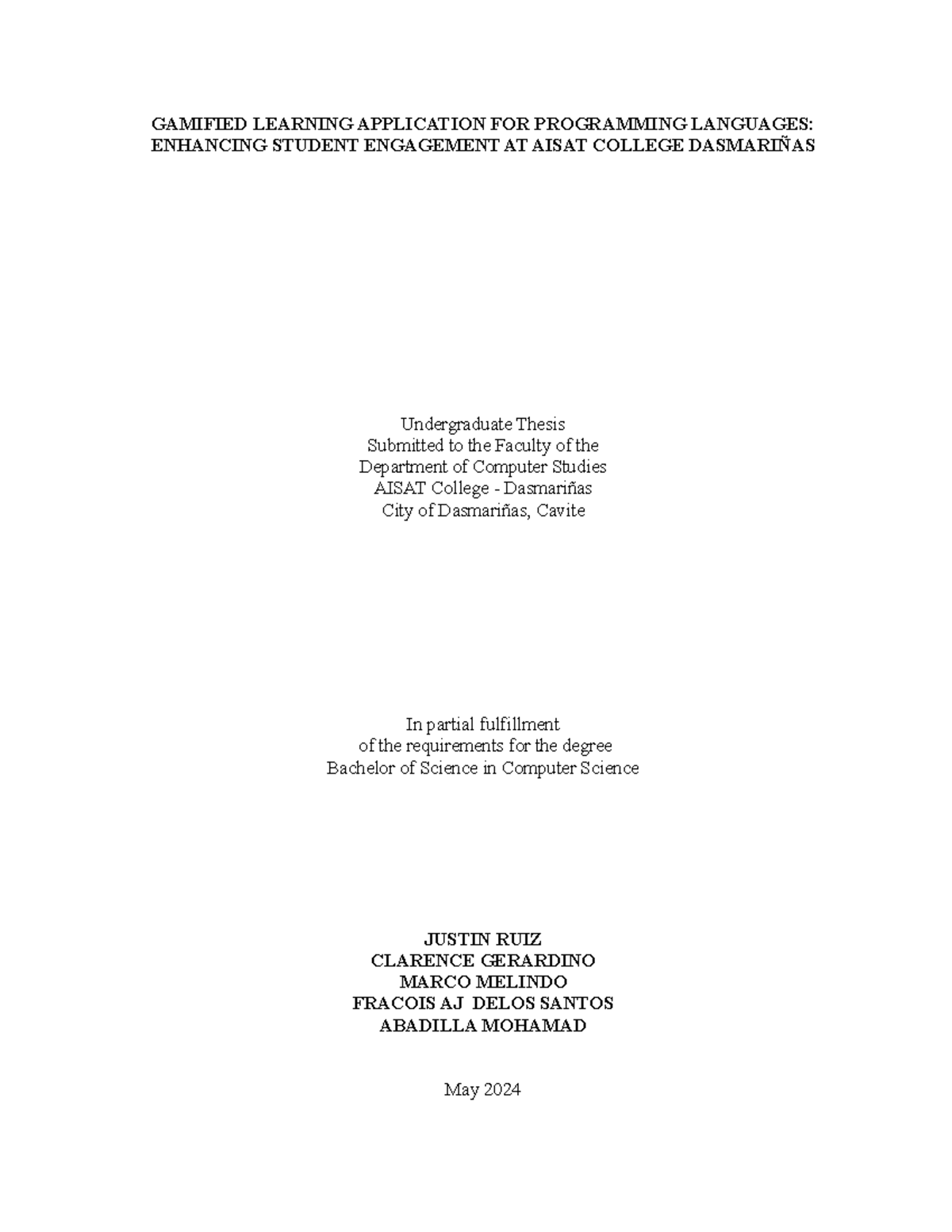 GAMIFIED LEARNING APPLICATION FOR PROGRAMMING LANGUAGES: A THESIS ON ...