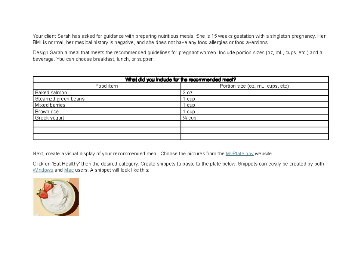 Nutrition Guidelines for Pregnant Women: MyPlate Assignment (346) - Studocu