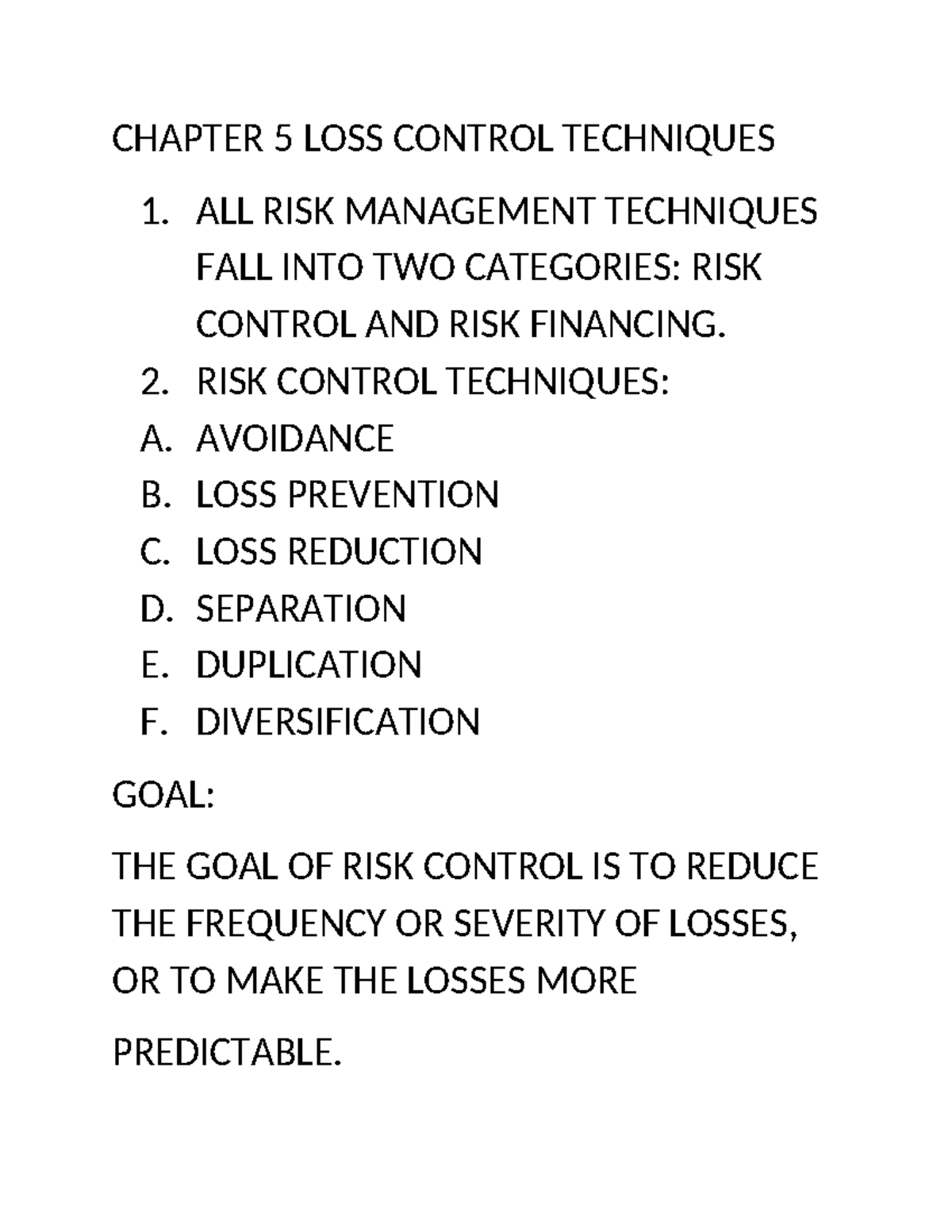 Chapter 5: Loss Control Techniques in Risk Management - Studocu