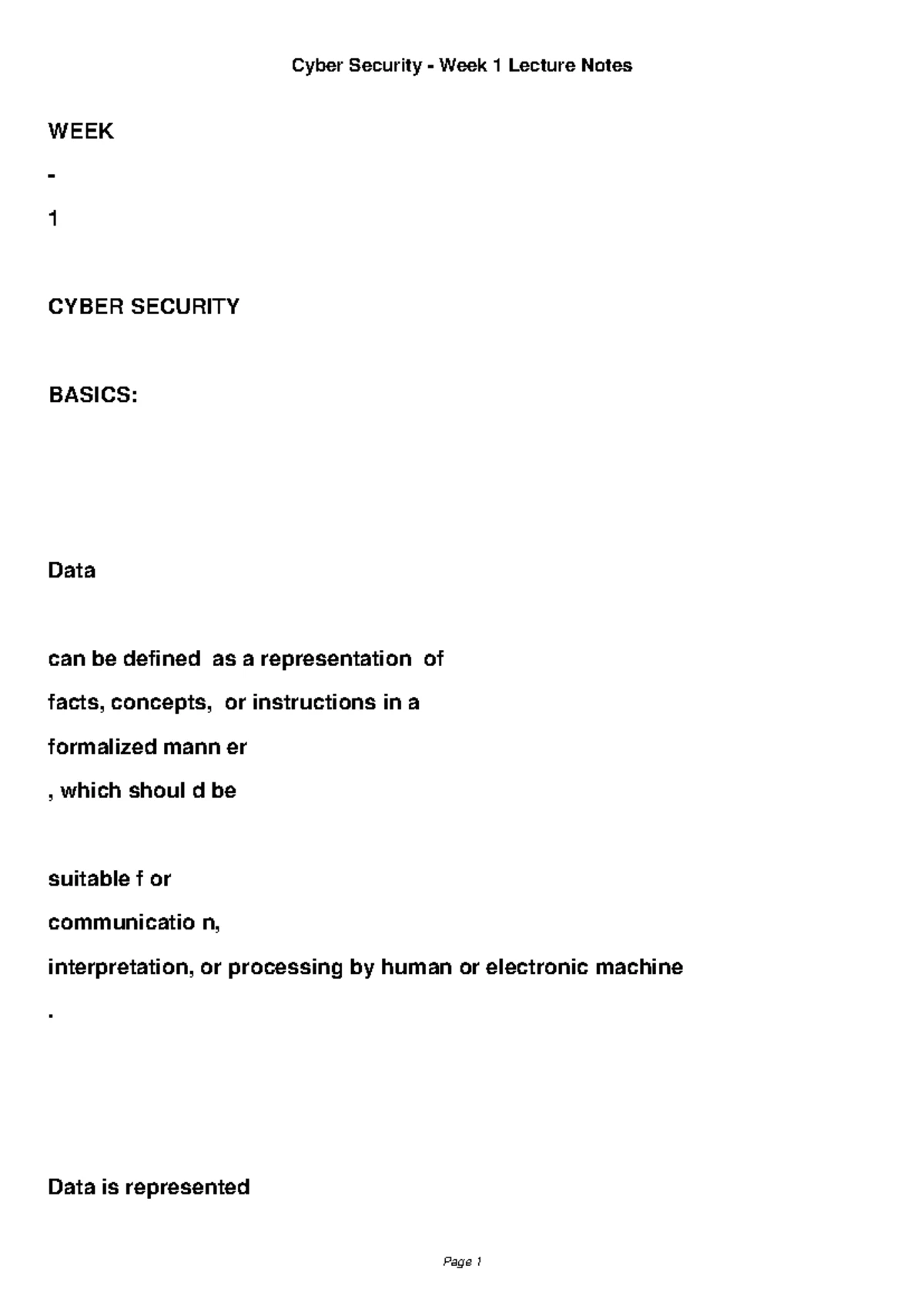 Cyber Security (CS101) Week 1 Lecture Notes: Basics & Overview - Studocu