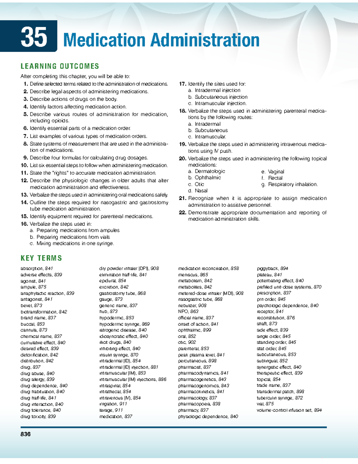 Chapter 35 Medication Administration Learning Outcomes (NUR 101) - Studocu