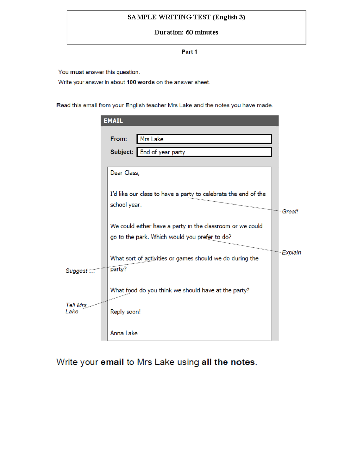 Sample Writing test (AV3) - Anh van 3 - SAMPLE WRITING TEST (English 3 ...