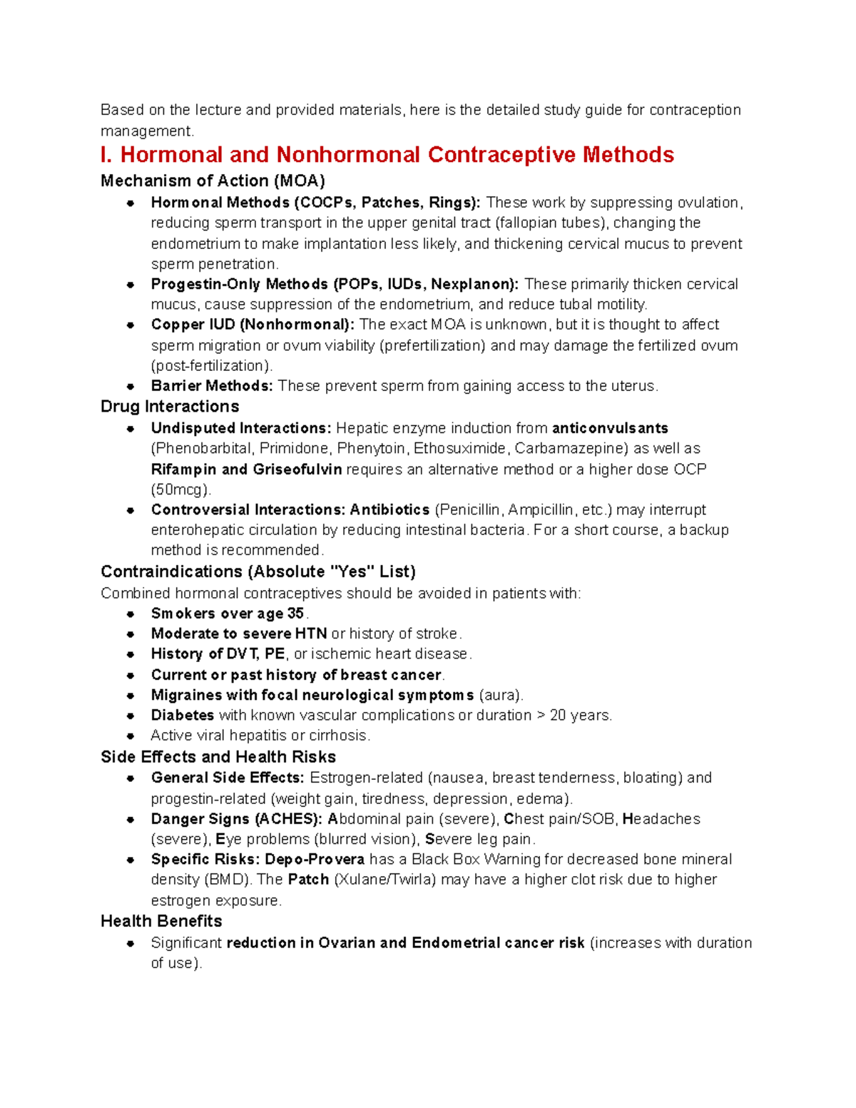 Contraceptive Management Study Guide (Lecture Notes) - Studocu