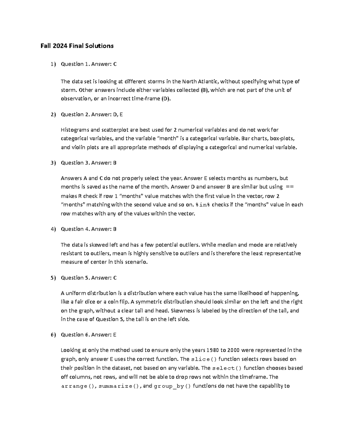 Fall 2024 Final Exam Solutions: Statistical Analysis Insights - Studocu