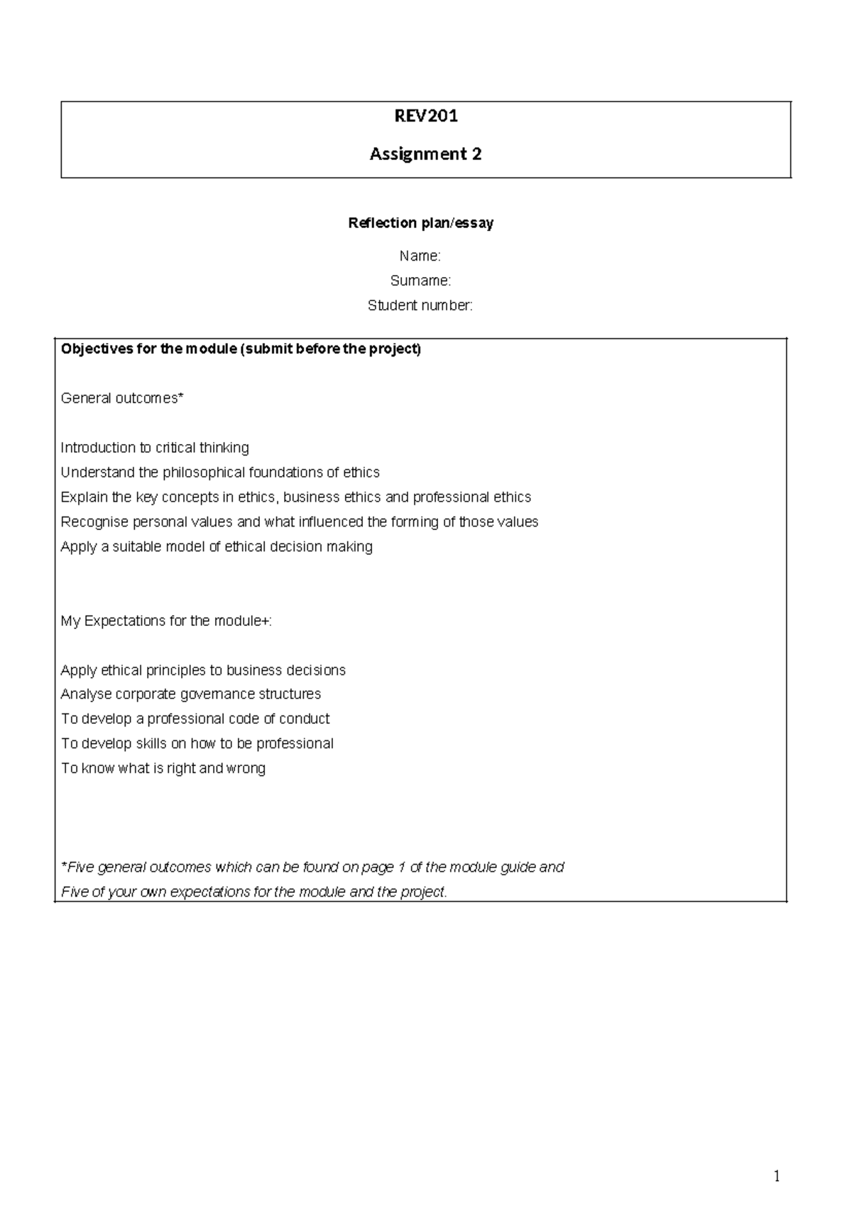 Assignment 2 - Reflection Plan on Ethics and Critical Thinking - Studocu