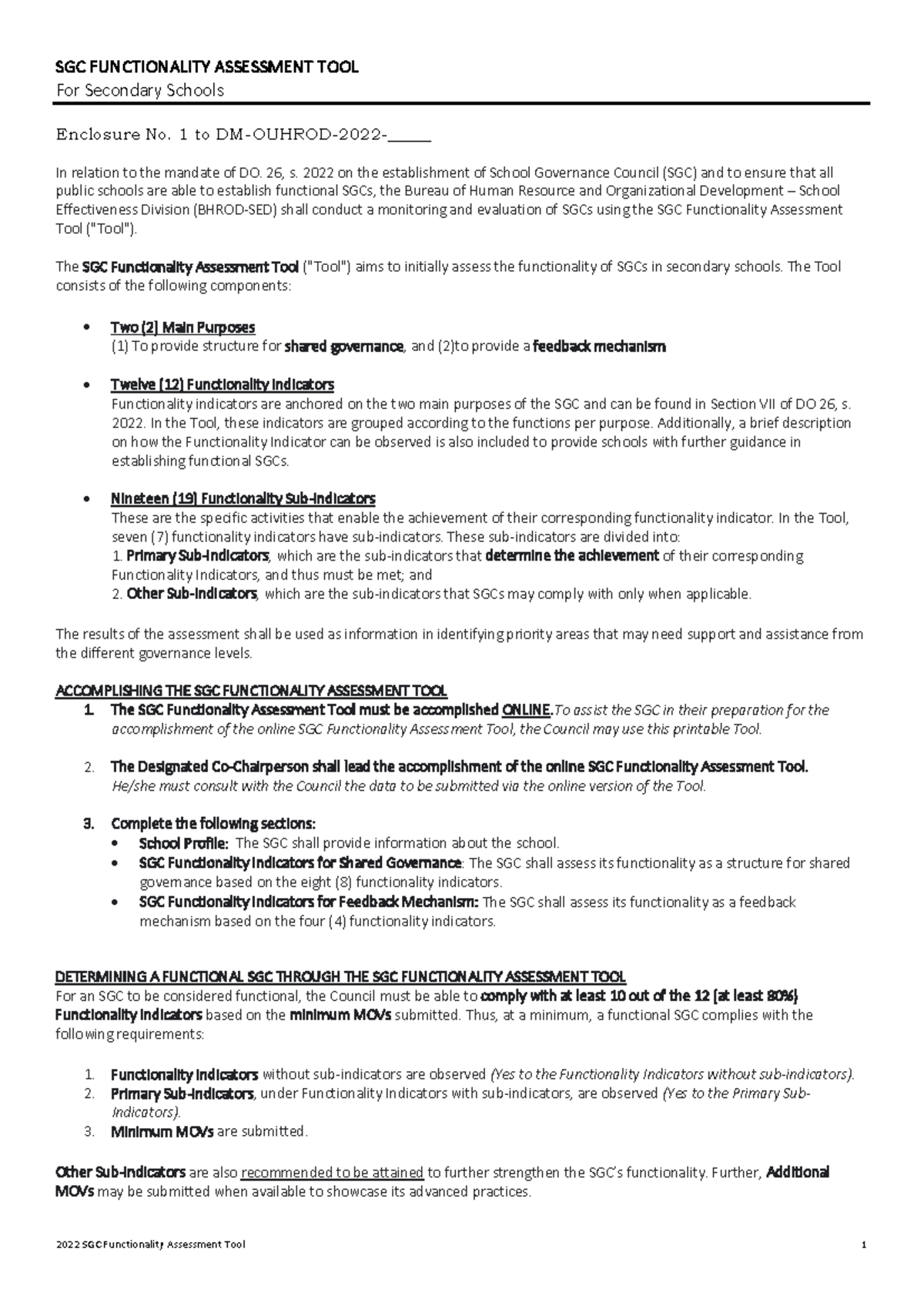 Establishing Functional SGC in Secondary Schools: Assessment Tool Guide ...