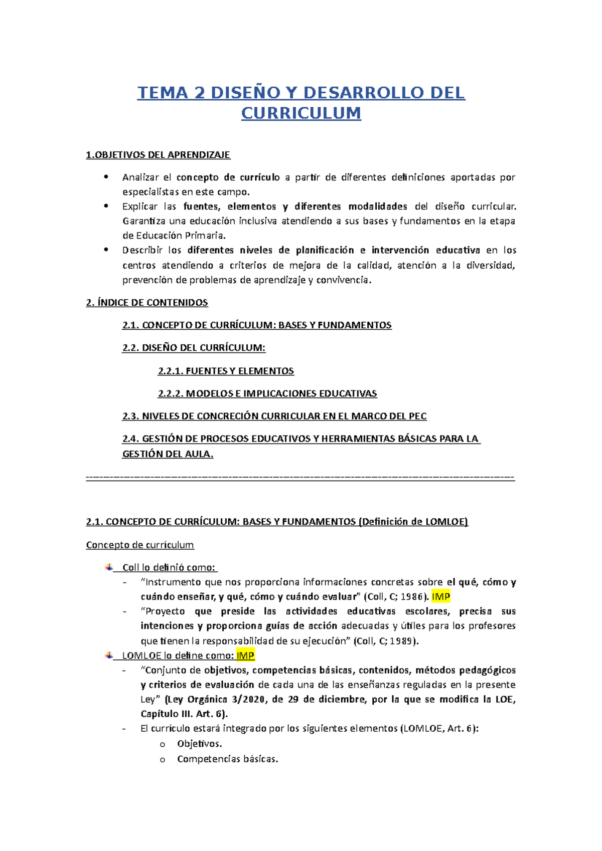 Tema 2 - Apuntes 1º de carrera de Educación Primaria - TEMA 2 DISEÑO Y ...