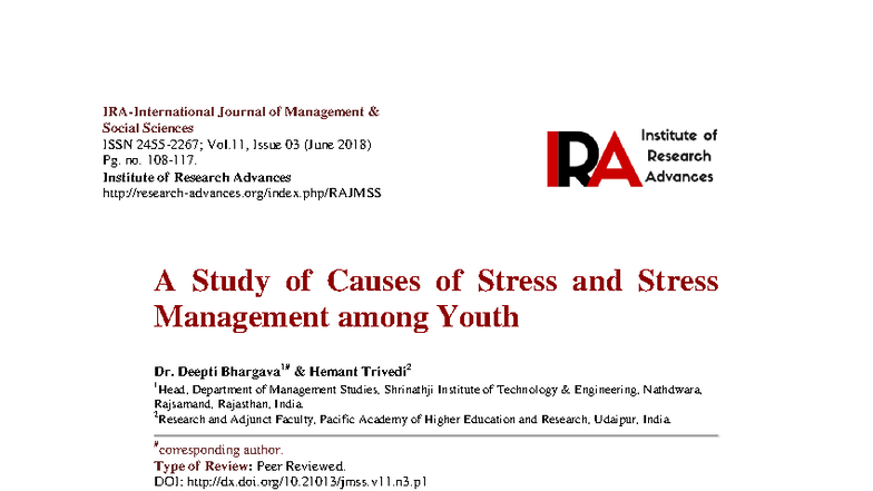 A Study on Stress Causes and Management Strategies among Youth - Studocu