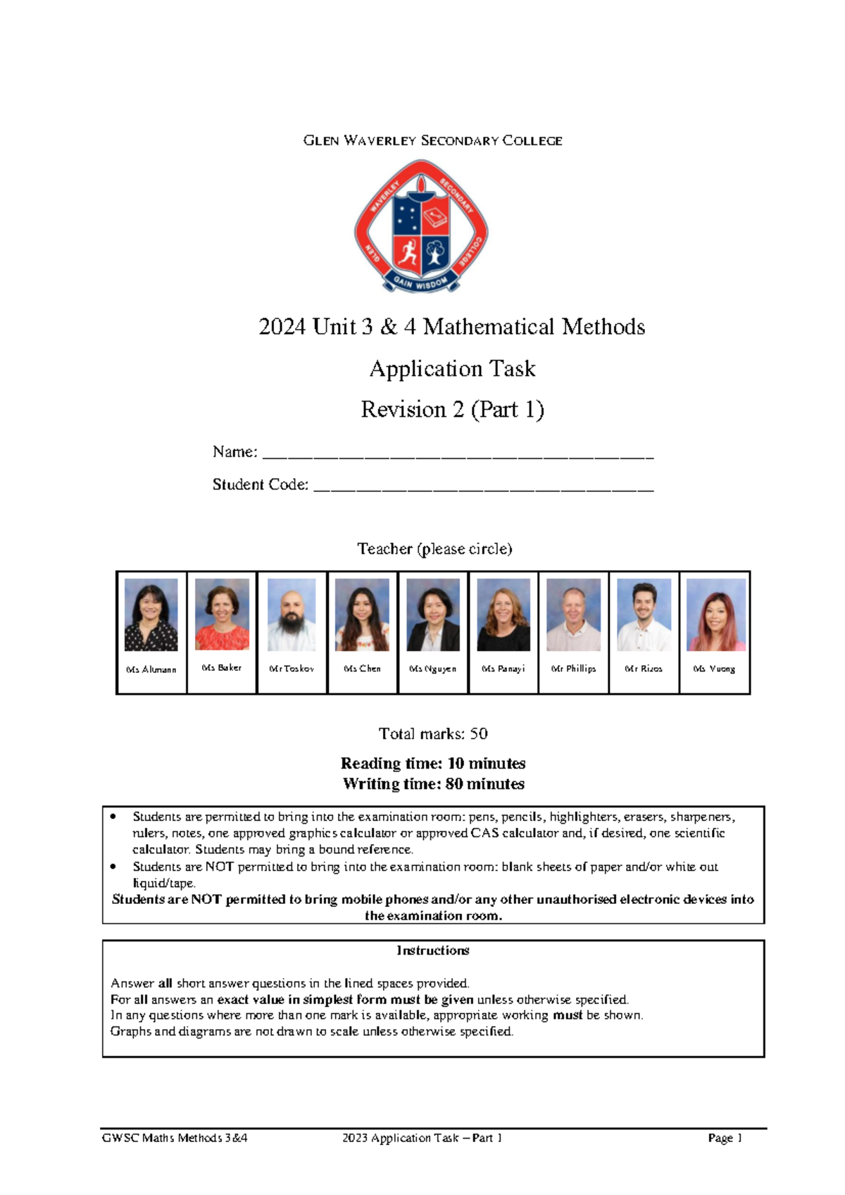 2025 SAC 1 Math Methods Application Task Revision 2 Notes - Studocu