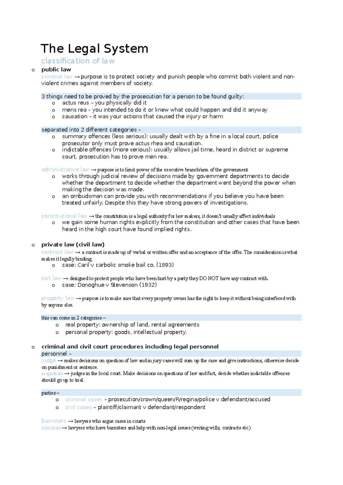 Classification of Law - Prelim Notes (LAW101) - Studocu