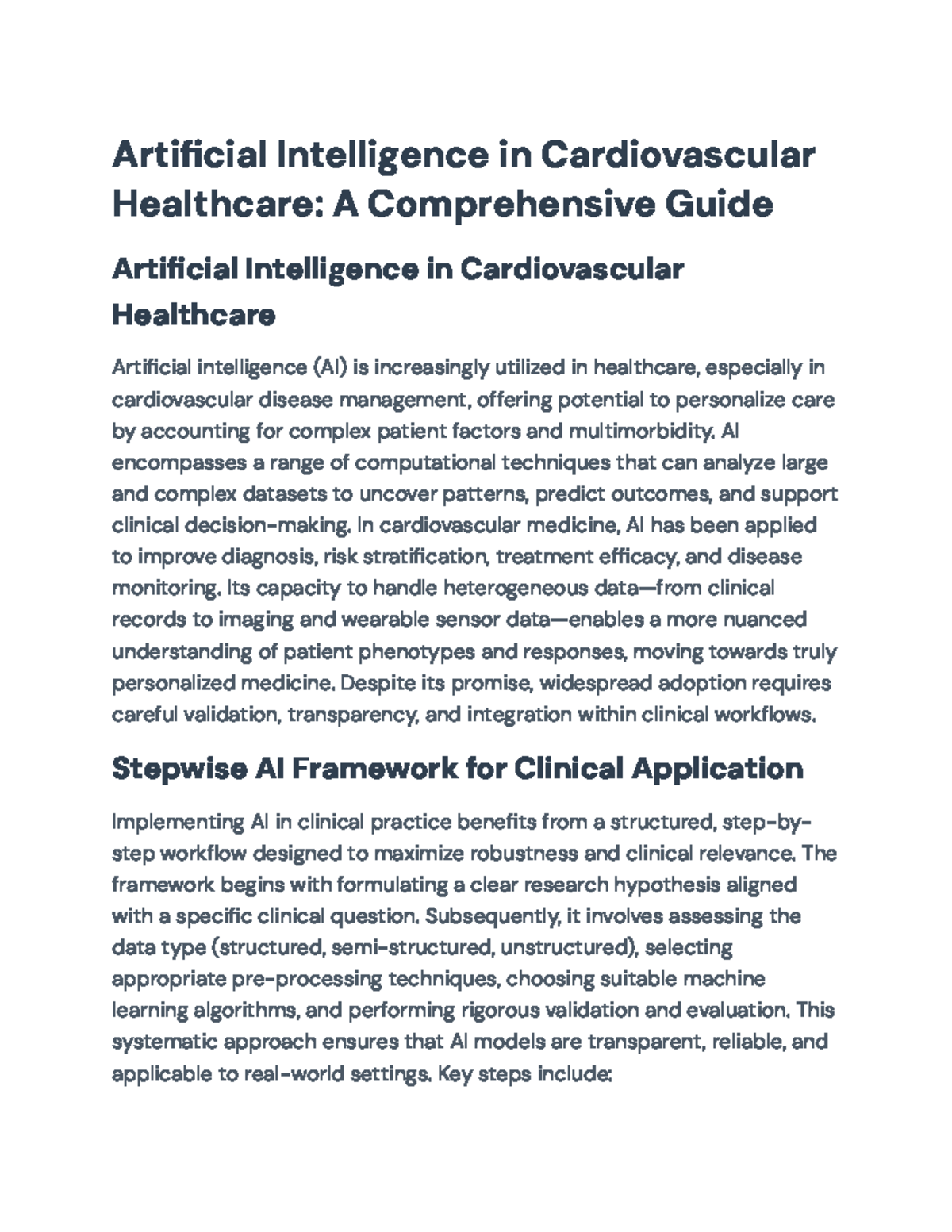 Artificial Intelligence in Cardiovascular Healthcare: A Comprehensive ...