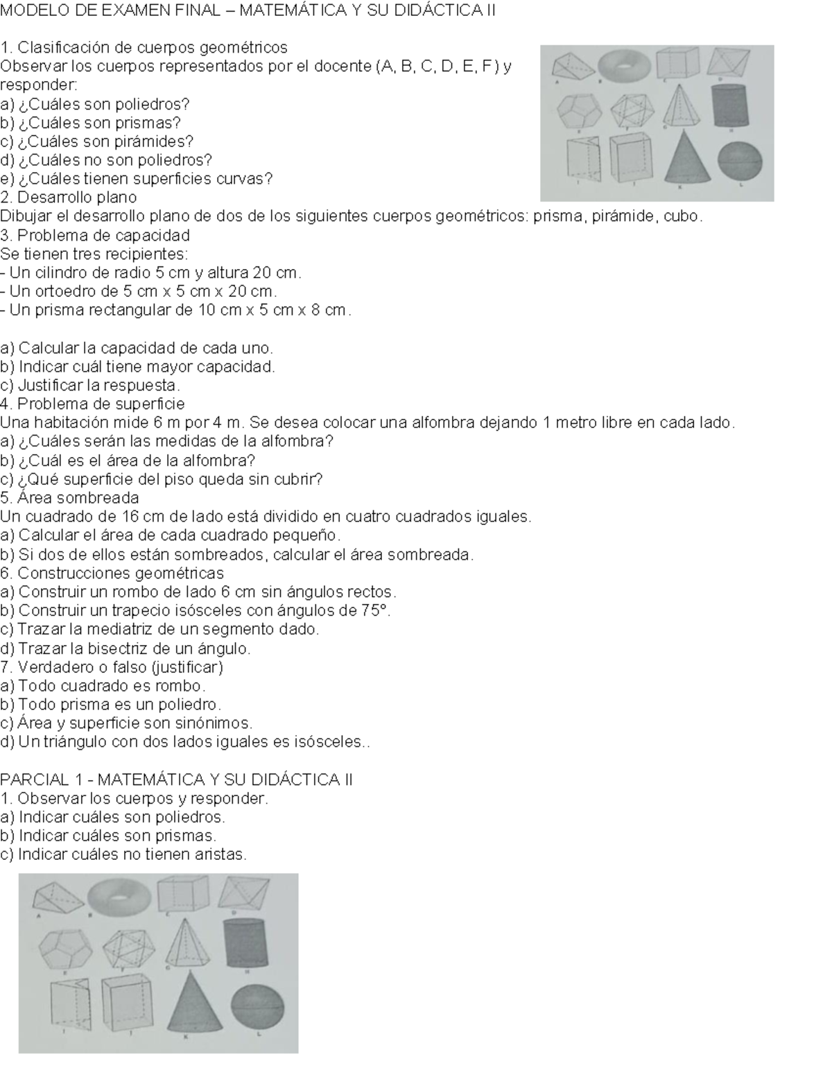 Modelo de Examen Final MATEMÁTICA Y SU DIDÁCTICA II - Studocu