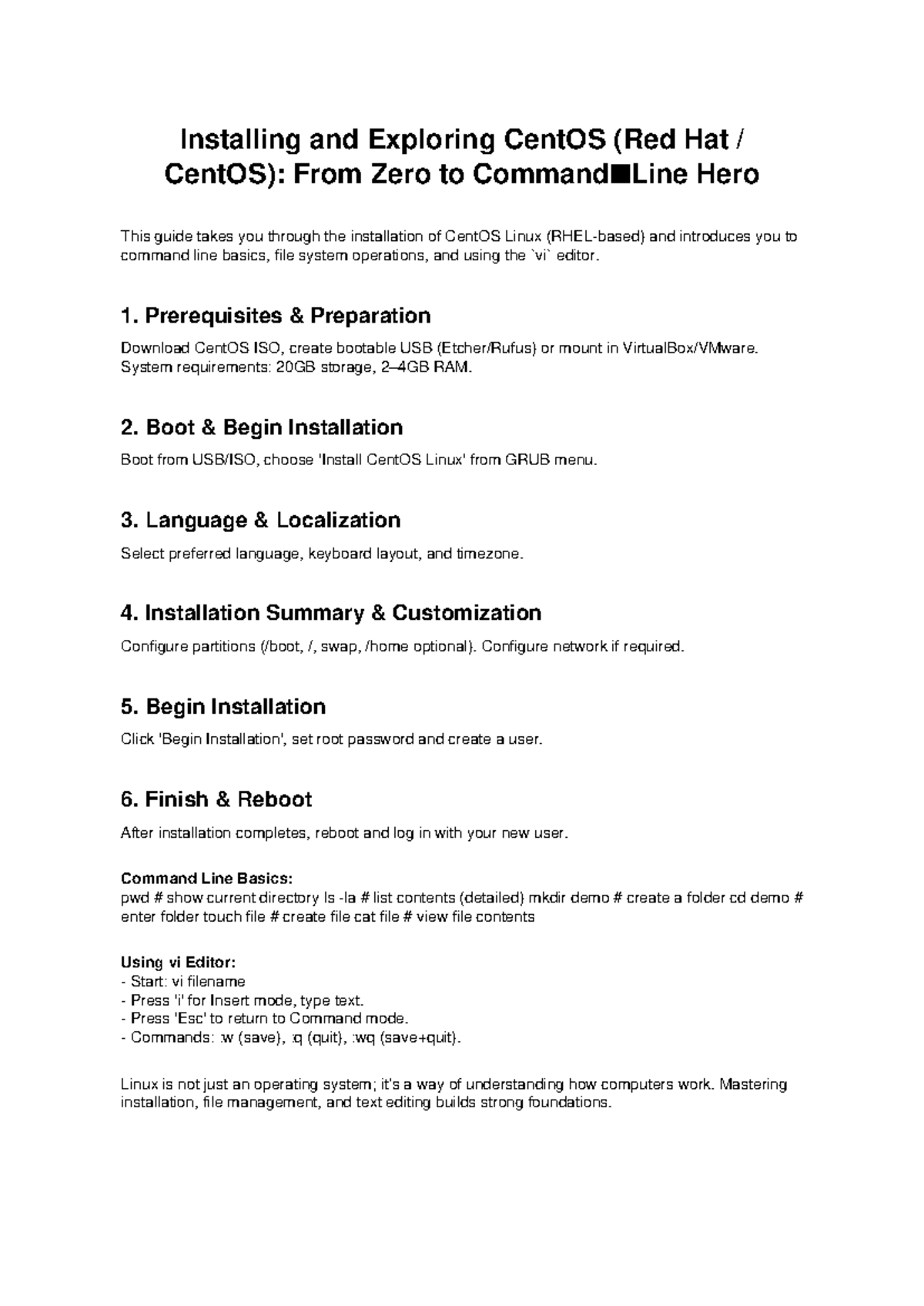 Linux CentOS Installation & Exploration Guide: From Zero to Hero - Studocu