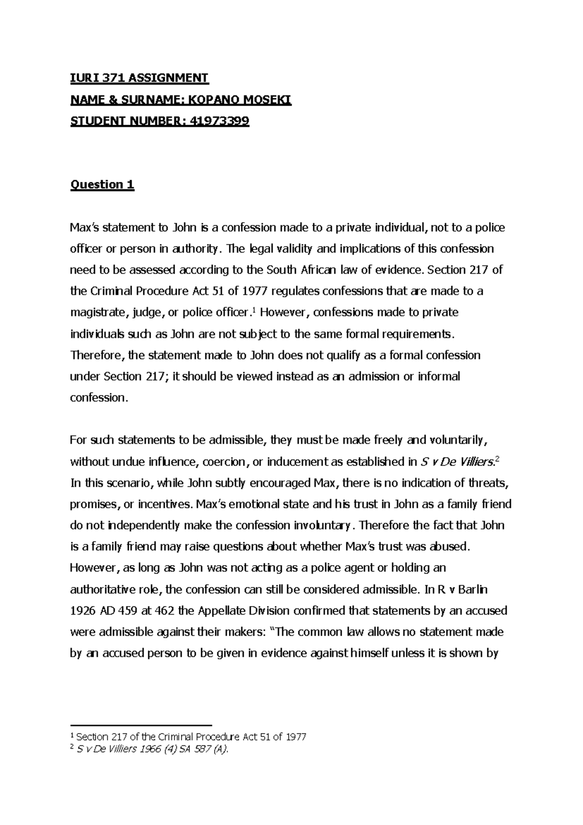 IURI 371 Assignment: Legal Implications of Confessions and Privilege ...
