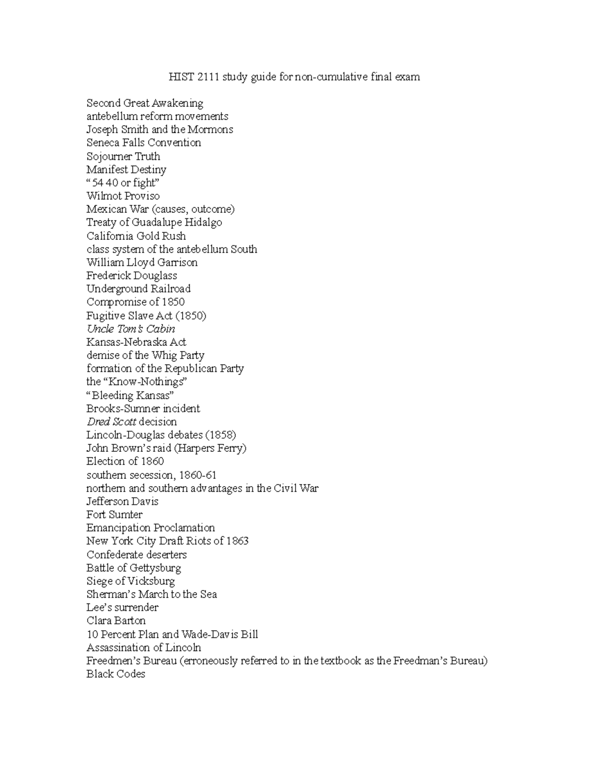 HIST 2111 Final Exam Study Guide: Key Topics and Events - Studocu