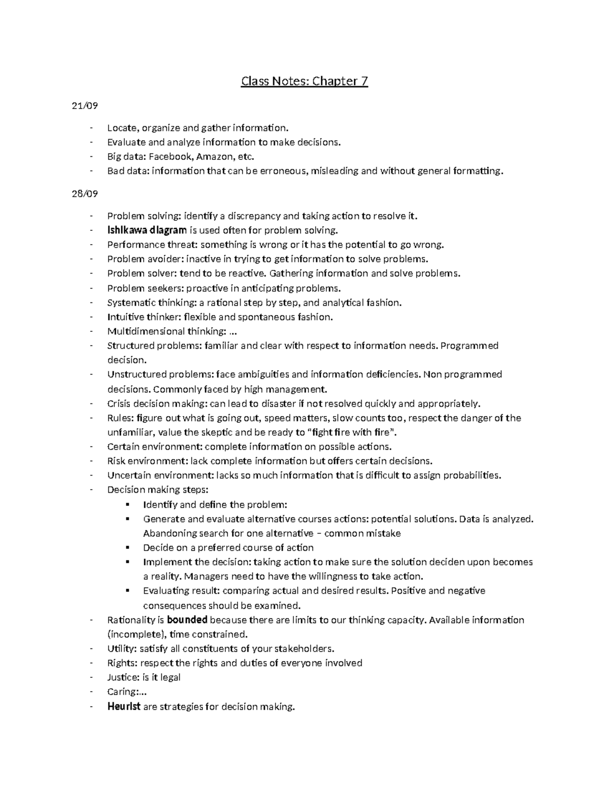 Class Notes: Chapter 7 - Decision Making & Problem Solving Techniques ...