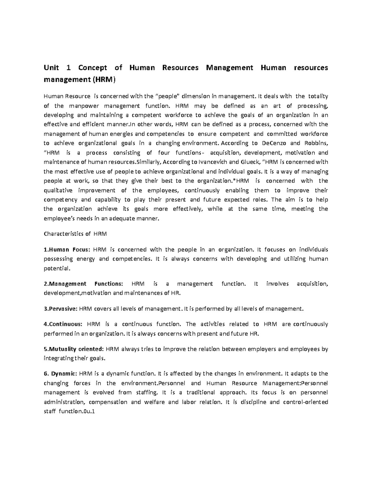 HUMAN RESOURCES MANAGEMENT: Comprehensive Notes BBA Course - Studocu