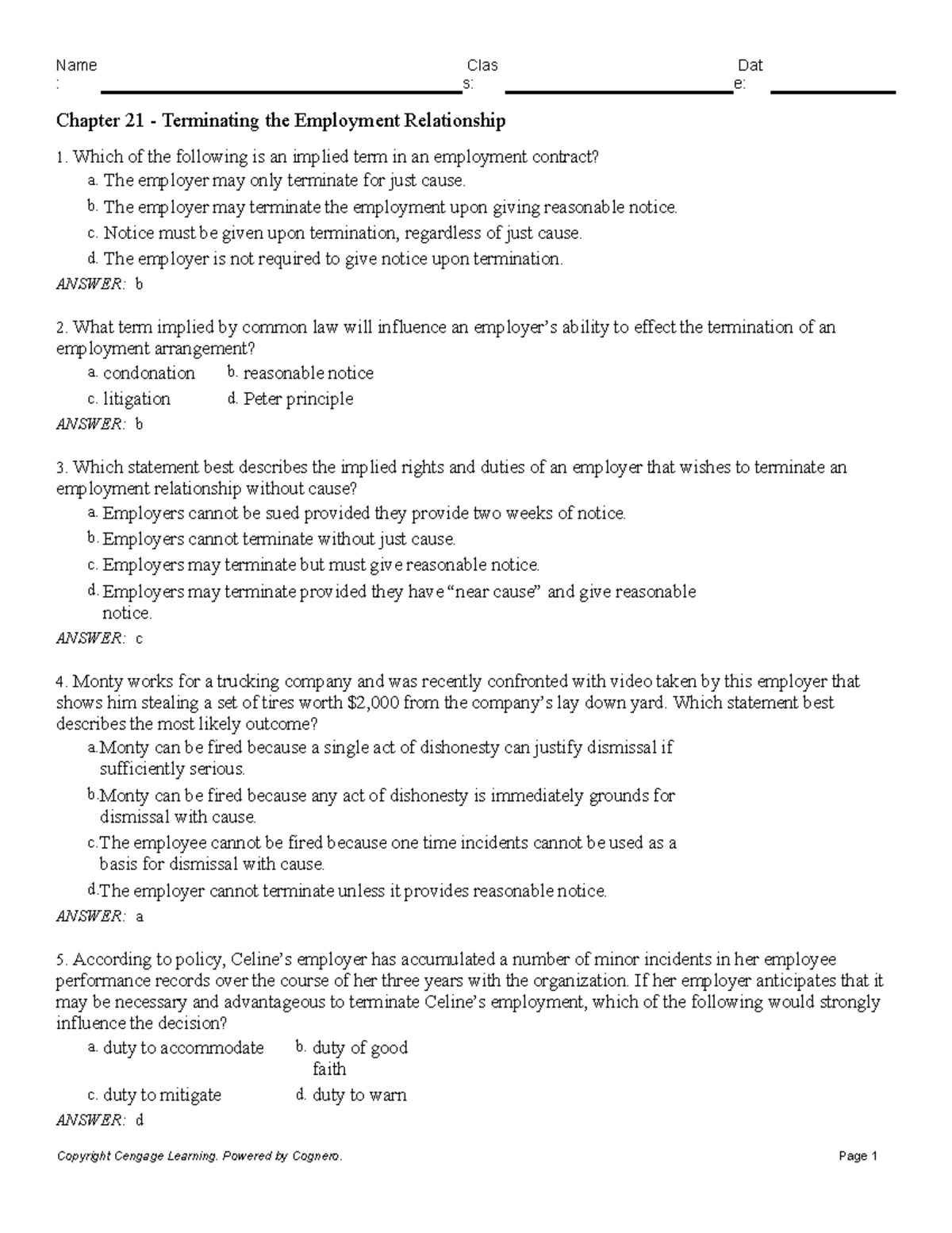 Chapter 21 Terminating the Employment Relationship - : s: e: Chapter 21 ...
