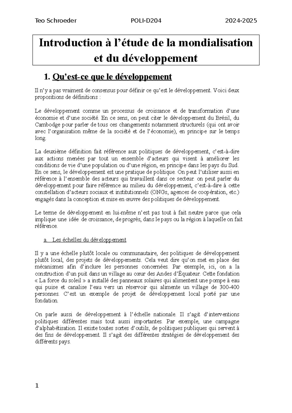 Synthèse sur la Mondialisation et le Développement - TEO 1 - Studocu
