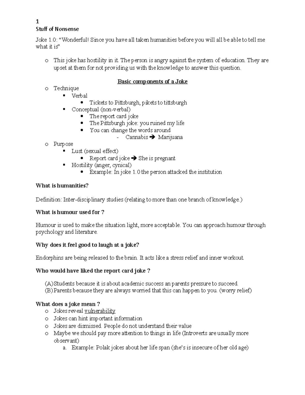 Stuff of Nonsense: Key Concepts and Class Highlights (ENG 101) - Studocu