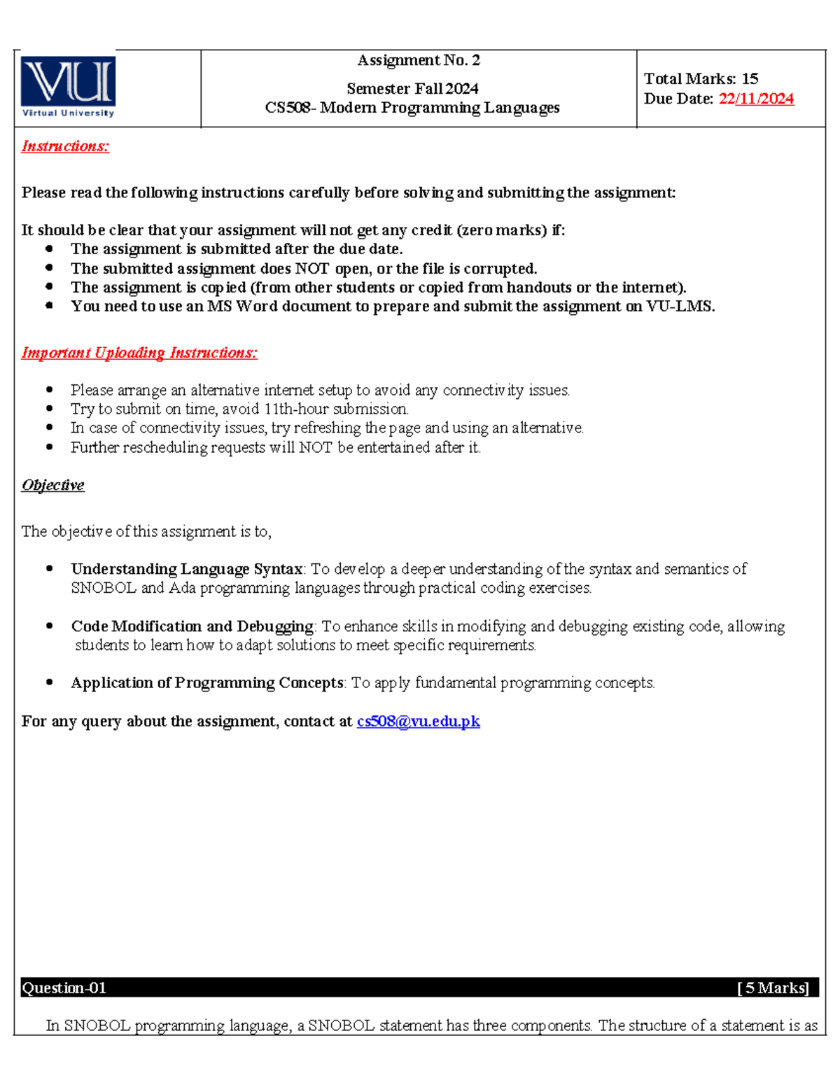 Fall 2024 CS508 Assignment 2: Modern Programming Languages Guidelines ...