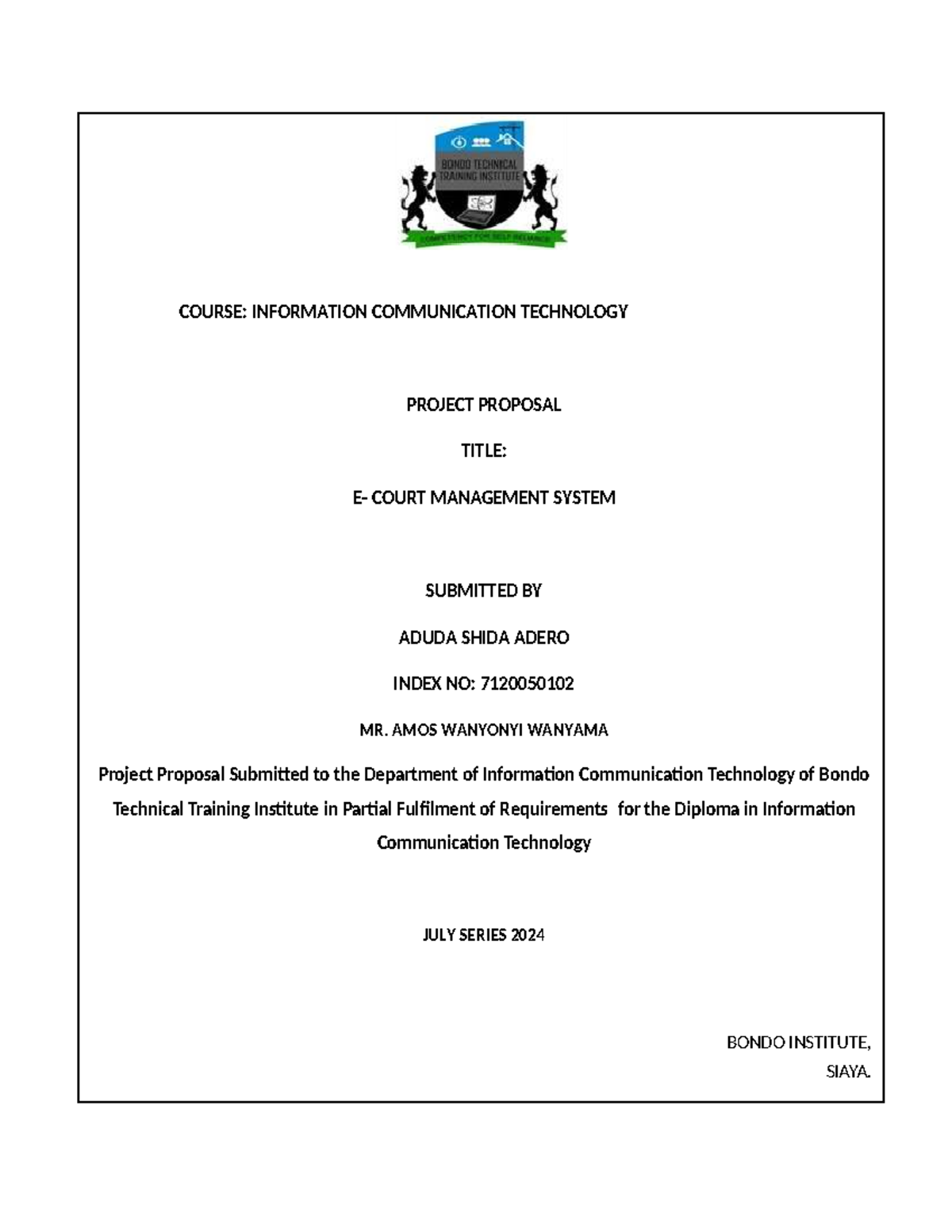 ICT 2024 Project Proposal: Court Management System Development - Studocu
