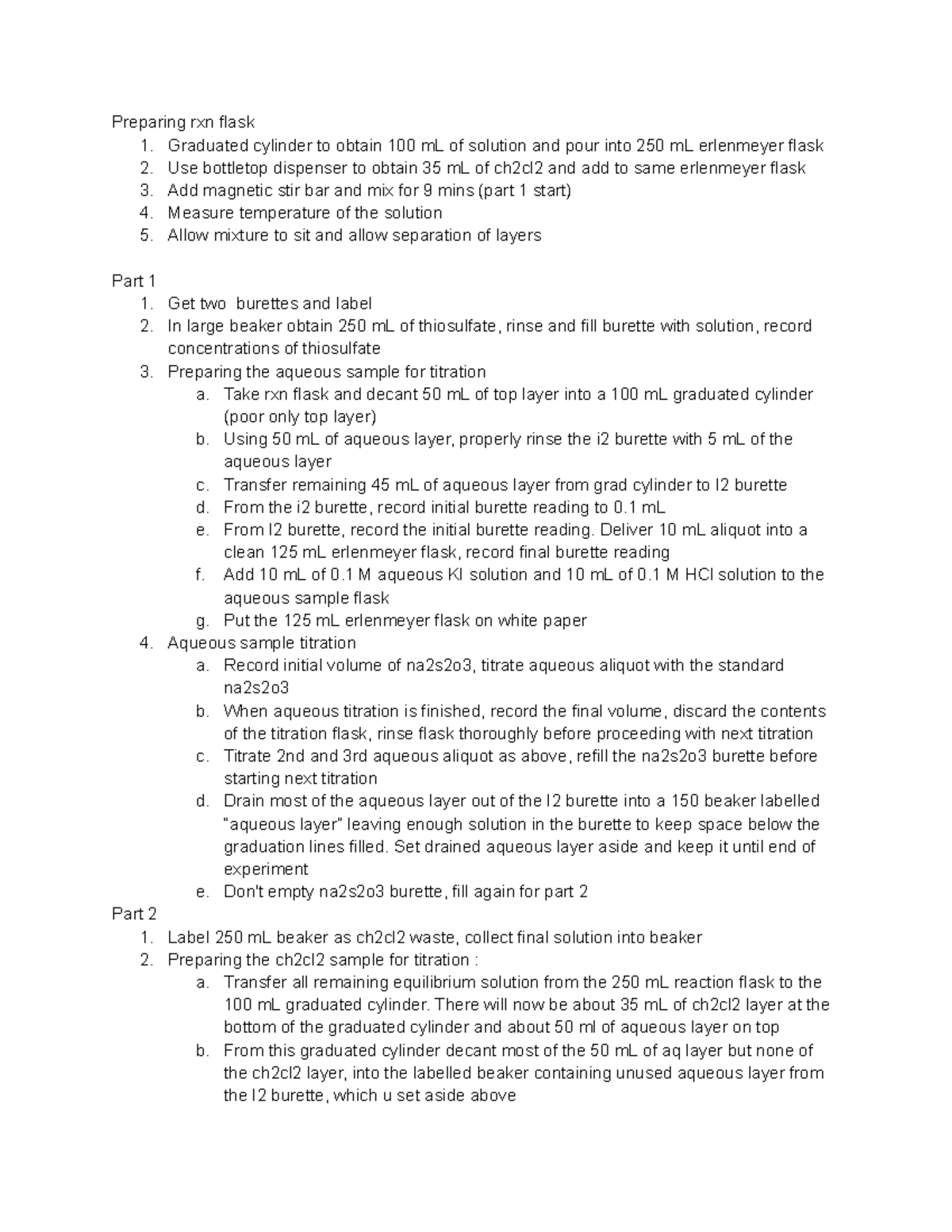 Chem Lab Flow Chart - Experiment 1: Titration Procedure - Studocu