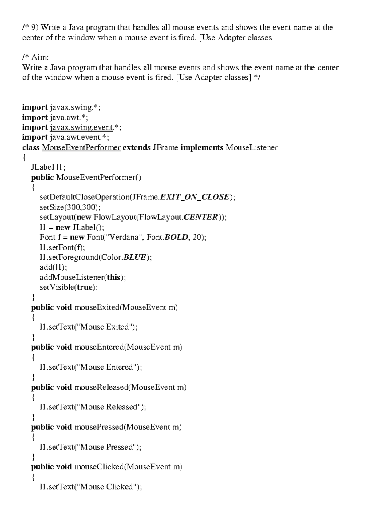 Java Mouse Event Handling Lab Program - CS101 - Studocu