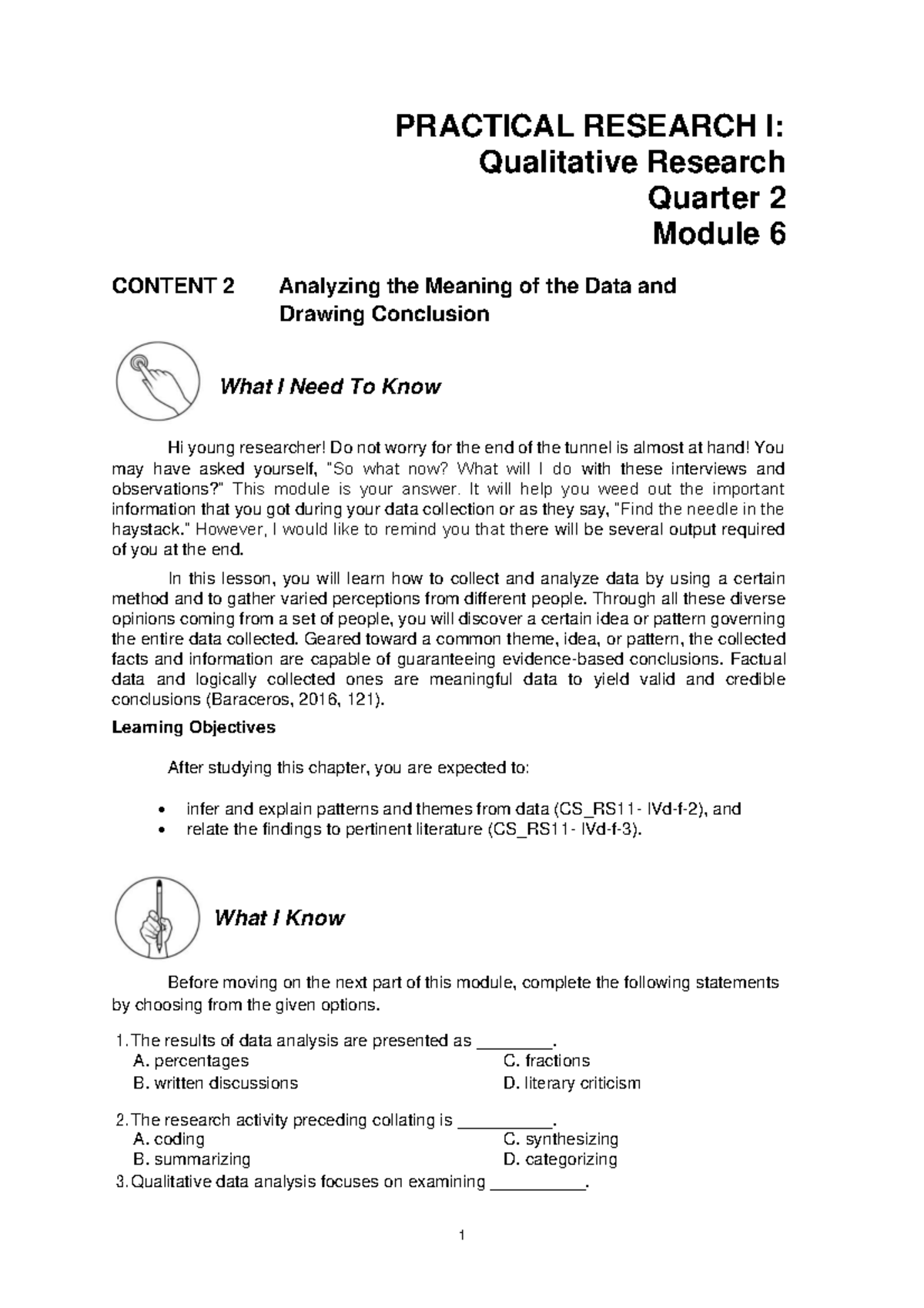 Practical Research I: Qualitative Research Module 6 Overview - Studocu