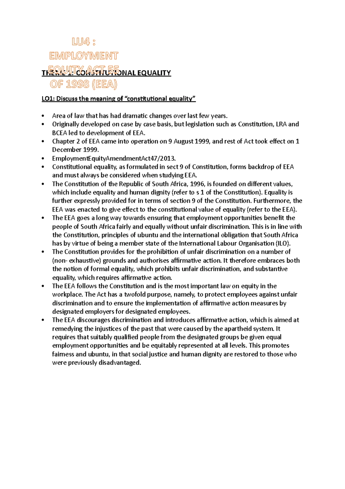 LU5 Labour Law Notes: Unfair Dismissals & Discrimination Overview - Studocu