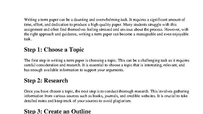 Term Paper Writing Guide: 8 Steps for Success in Your Studies - Studocu