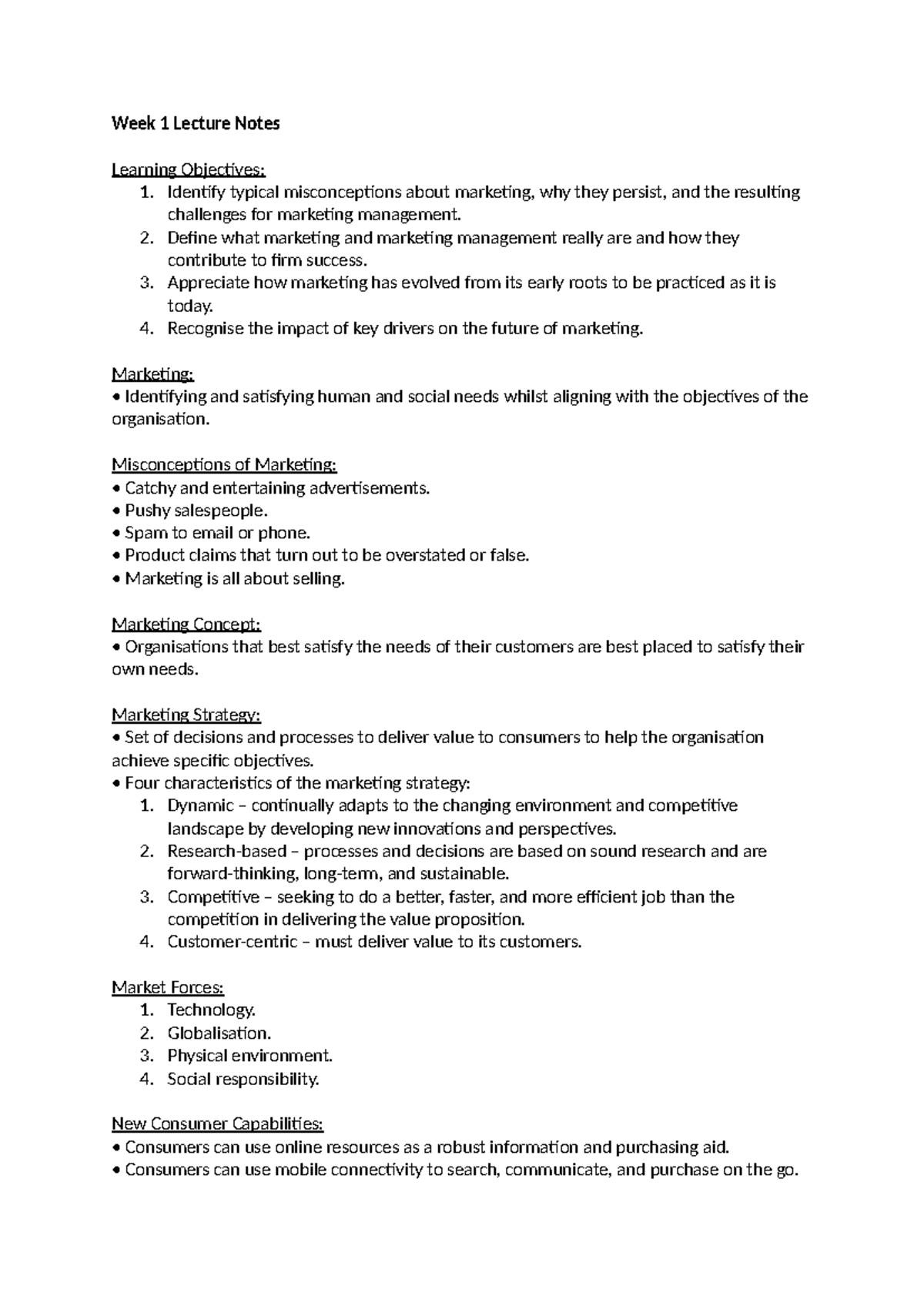 MKTG101 Week 1 Lecture Notes: Misconceptions & Strategies in Marketing ...
