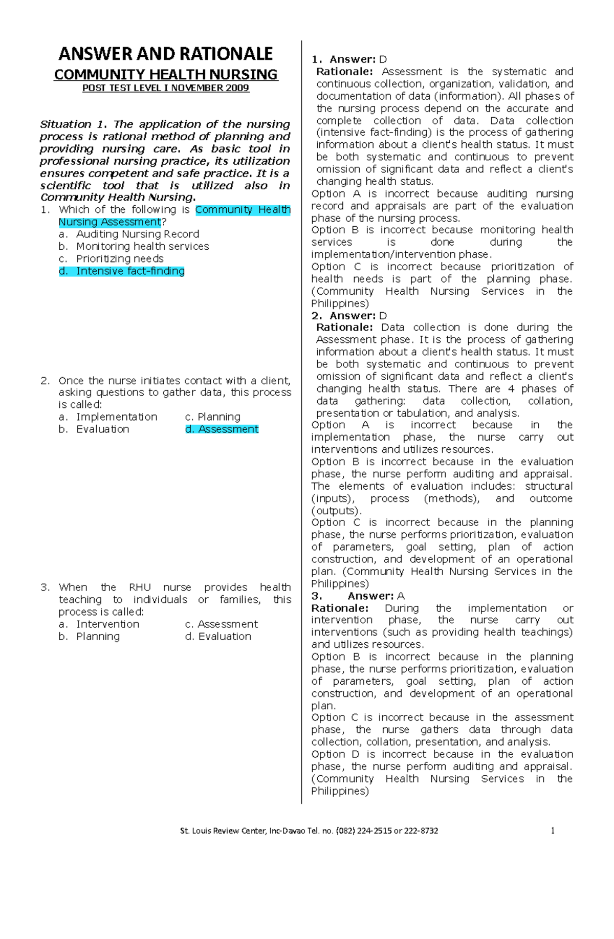 Answer-and-rationale-community-health-nursing compress Copy - ANSWER ...