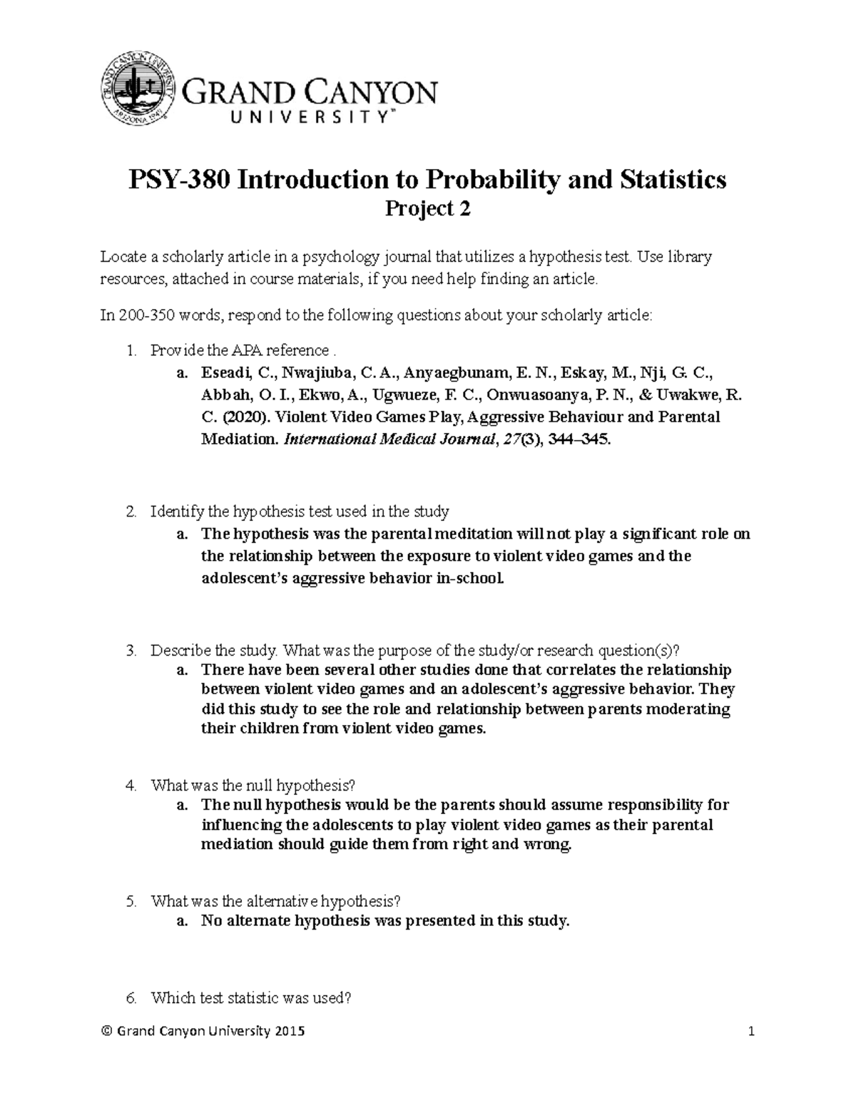 Project 2: Analysis of Hypothesis Testing in PSY380 Stats Research ...