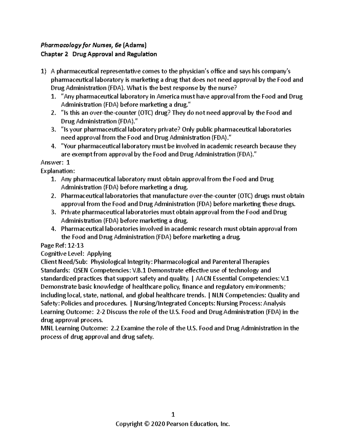 Pharmacology for Nurses: Ch 2 Drug Approval & Regulation Insights - Studocu