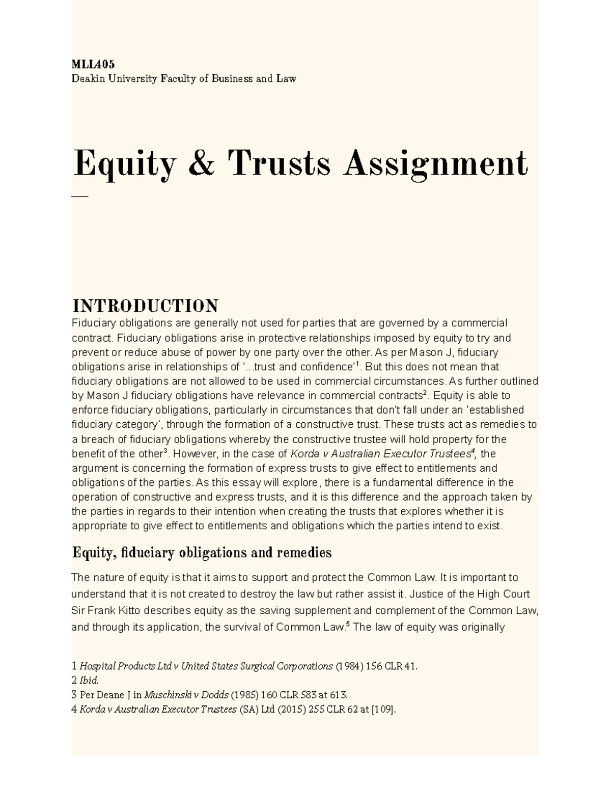 MLP 405 Equity and Trusts Assessment 1: Unconscionable Transactions ...