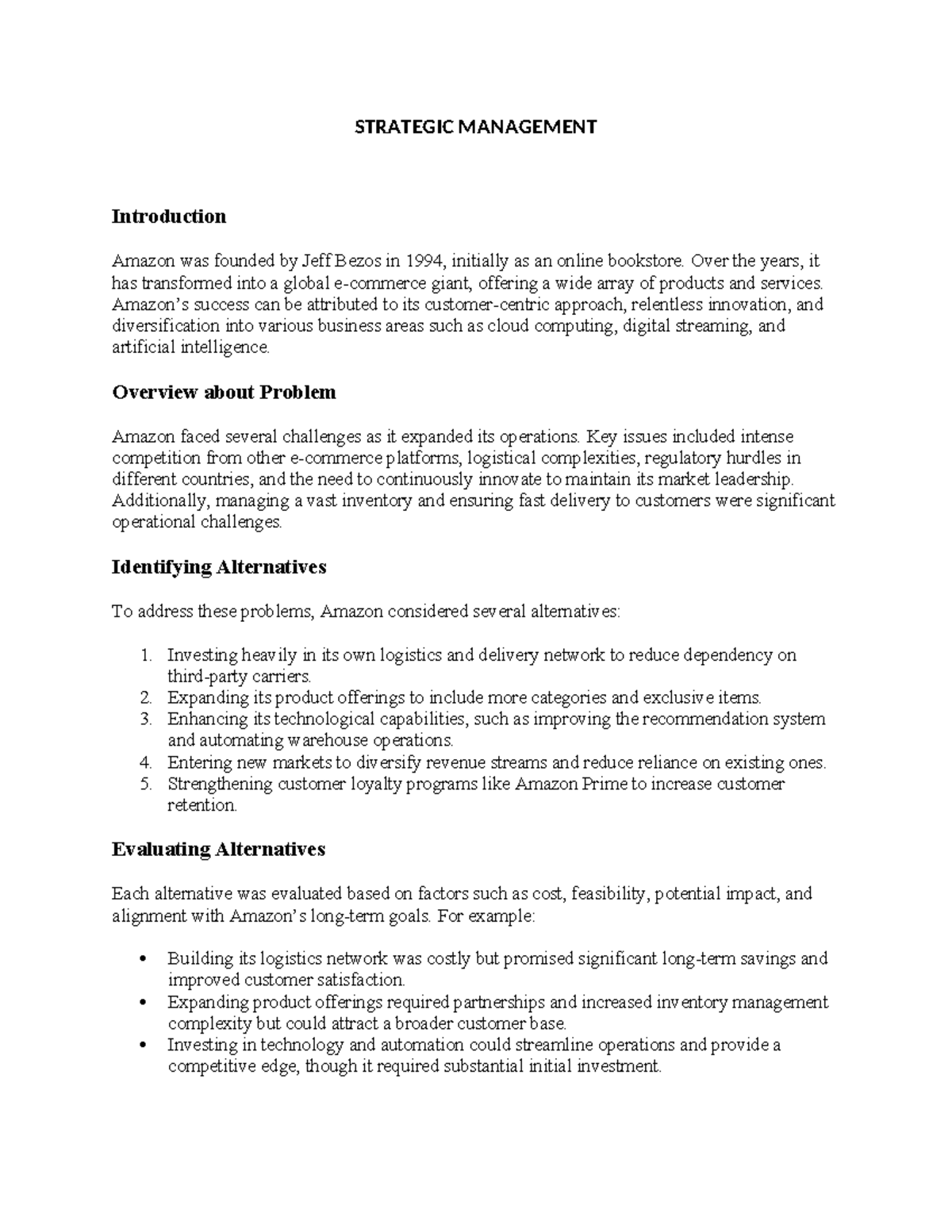 Strategic Management Case Study: Analyzing Amazon's Growth Challenges ...