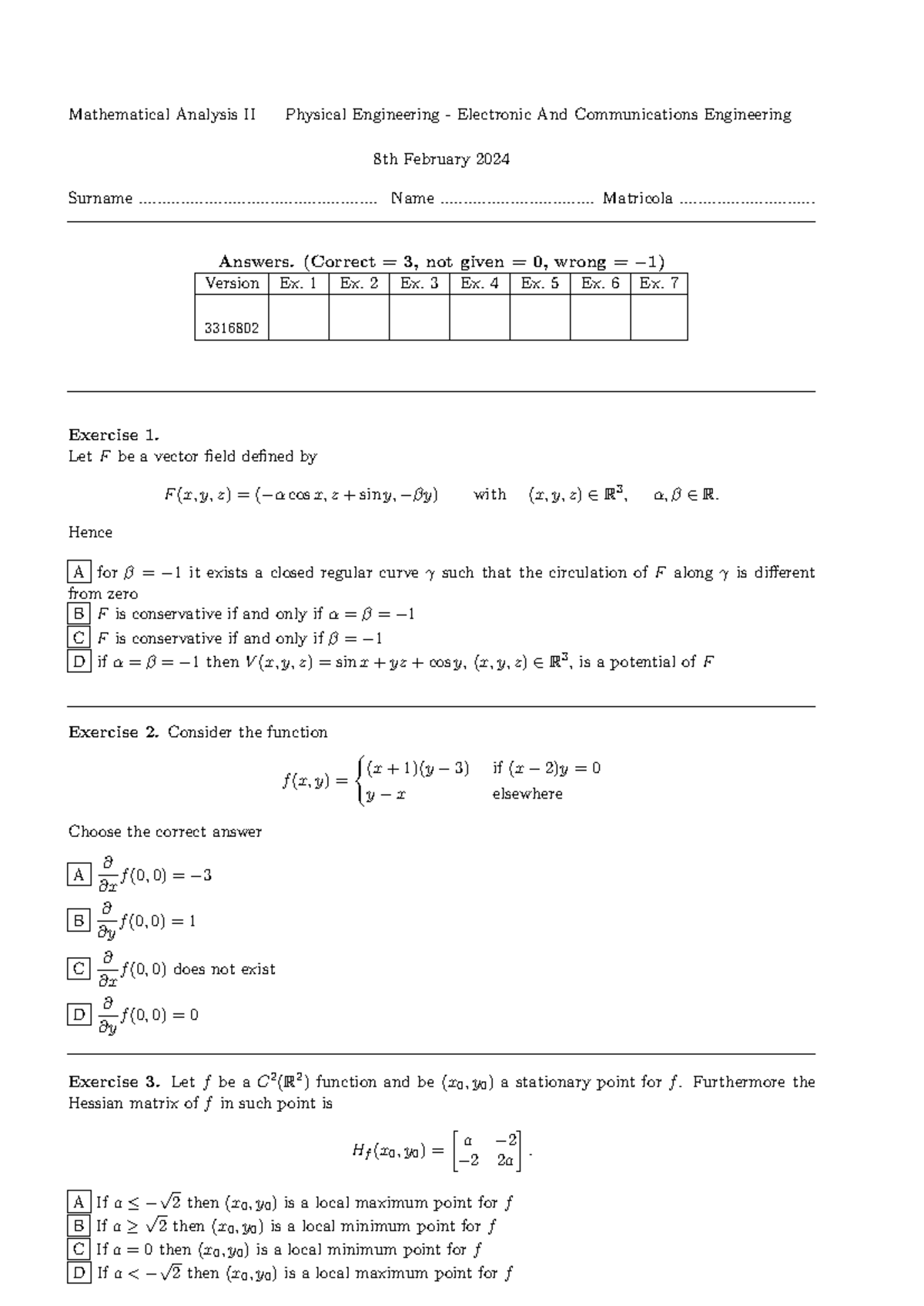 Mathematical Analysis Ii Appello 1 V2n Eng Exam Solutions Studocu